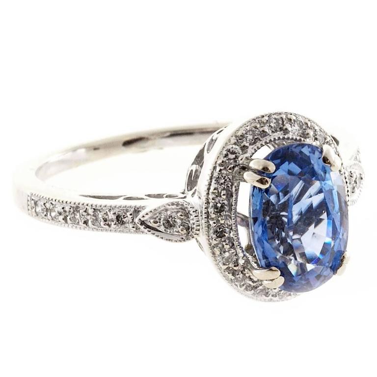 18K White Gold with 2.52ct Oval Ceylon Sapphire  Diamond Ring Size 6.5
