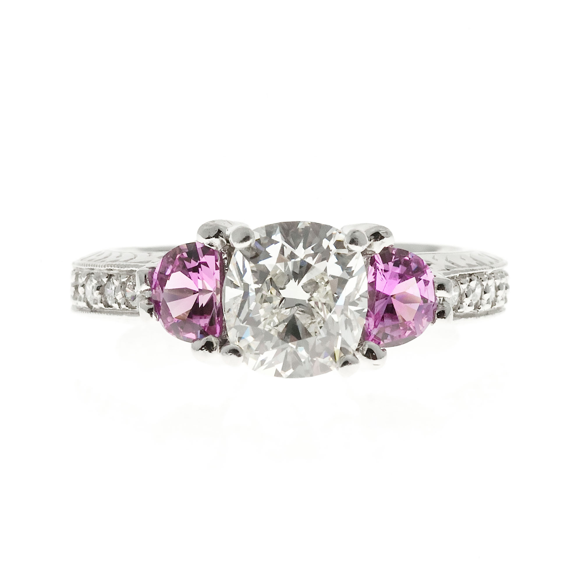 Platinum 1.57ct Diamond and Pink Sapphire Engagement Ring Size 7