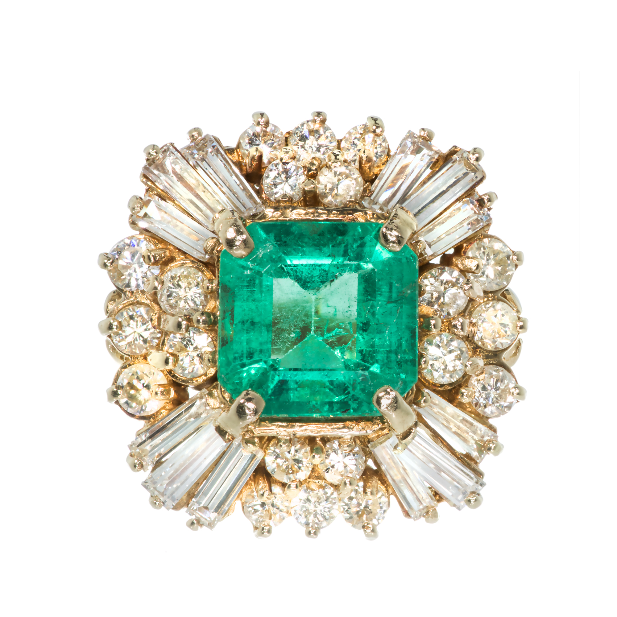 14K Yellow Gold with 4.00ct Emerald  Diamond Ring Size 6