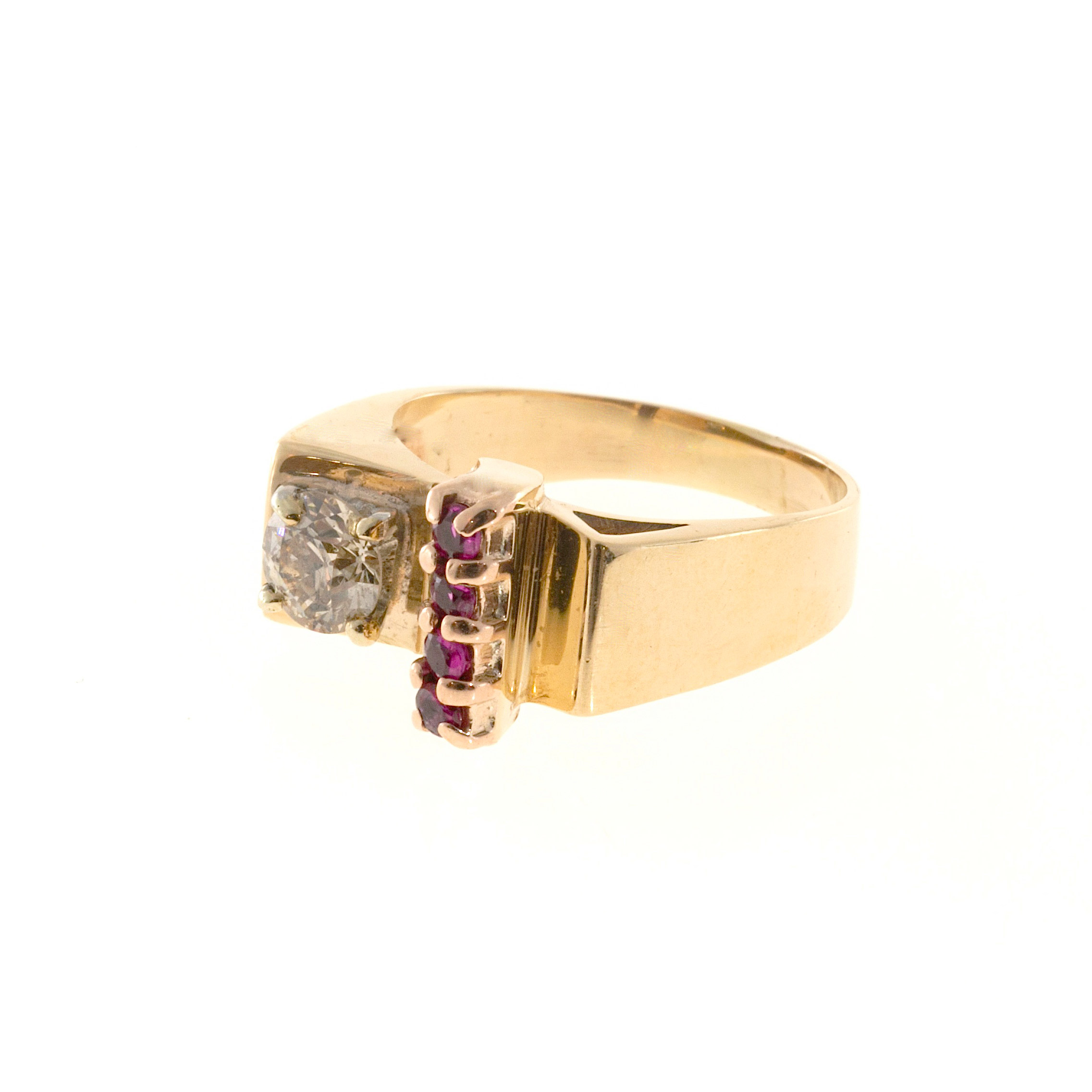 Vintage Platinum  Rose Gold with 0.56ct Brown Diamond and Ruby Ring Size 6