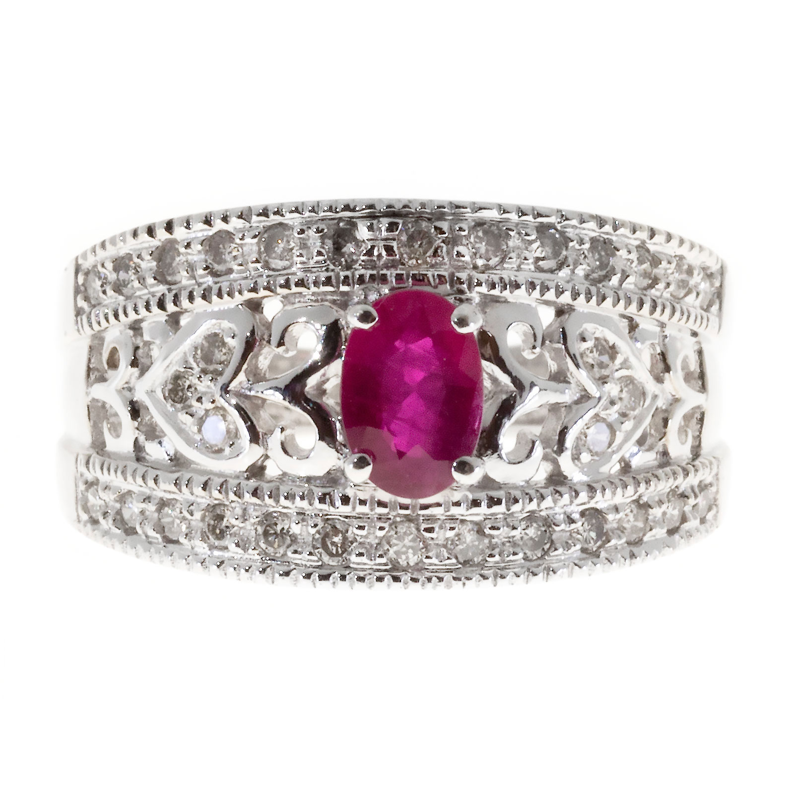 14K White Gold 0.32ct Red Ruby and 0.24ct Diamond Ring Size 7