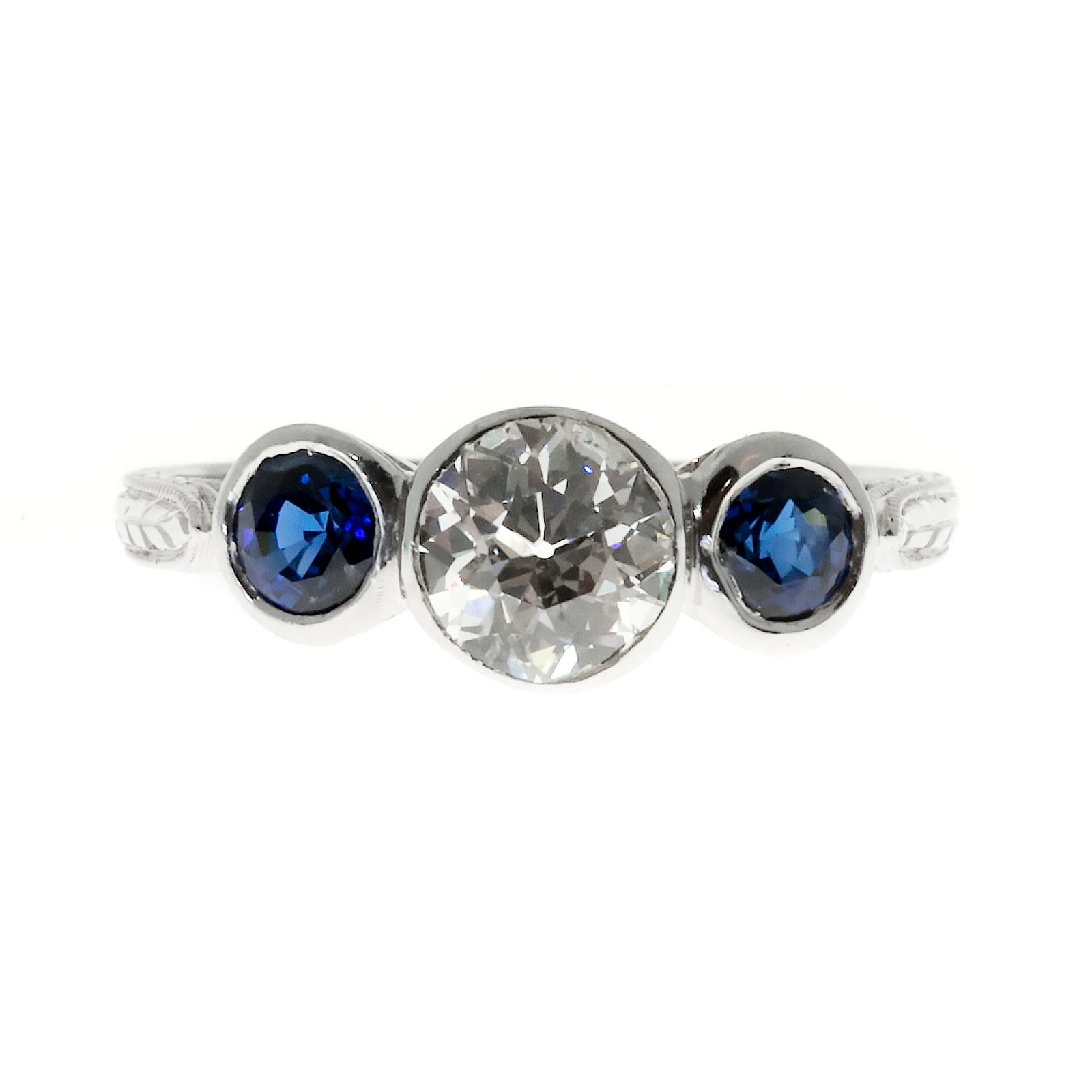 Vintage Platinum 0.50ct Blue Sapphire and Diamond Pierced Ring Size 7