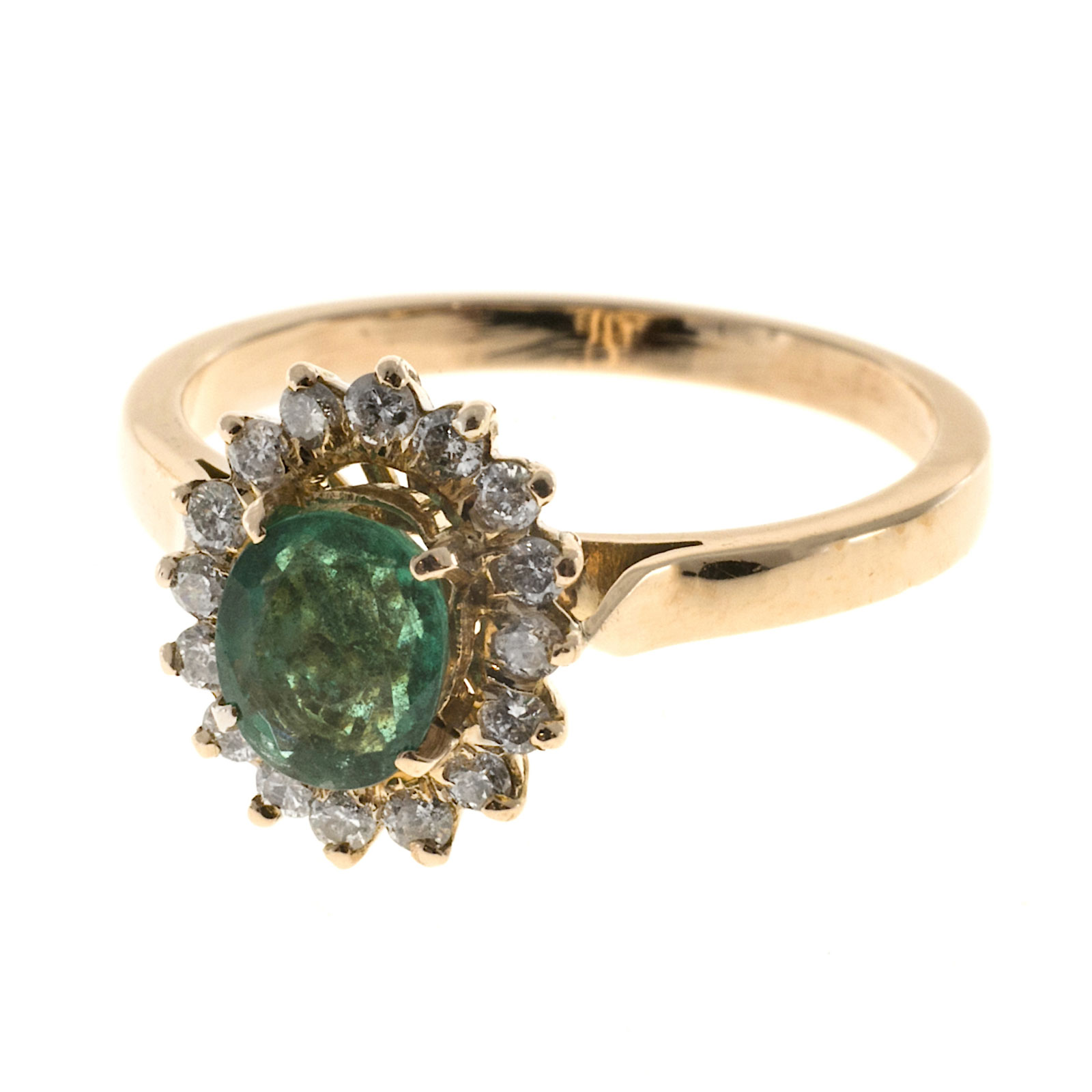 14K Rose Gold with 0.75ct Green Oval Emerald  0.12ct Diamond Ring Size 5.75