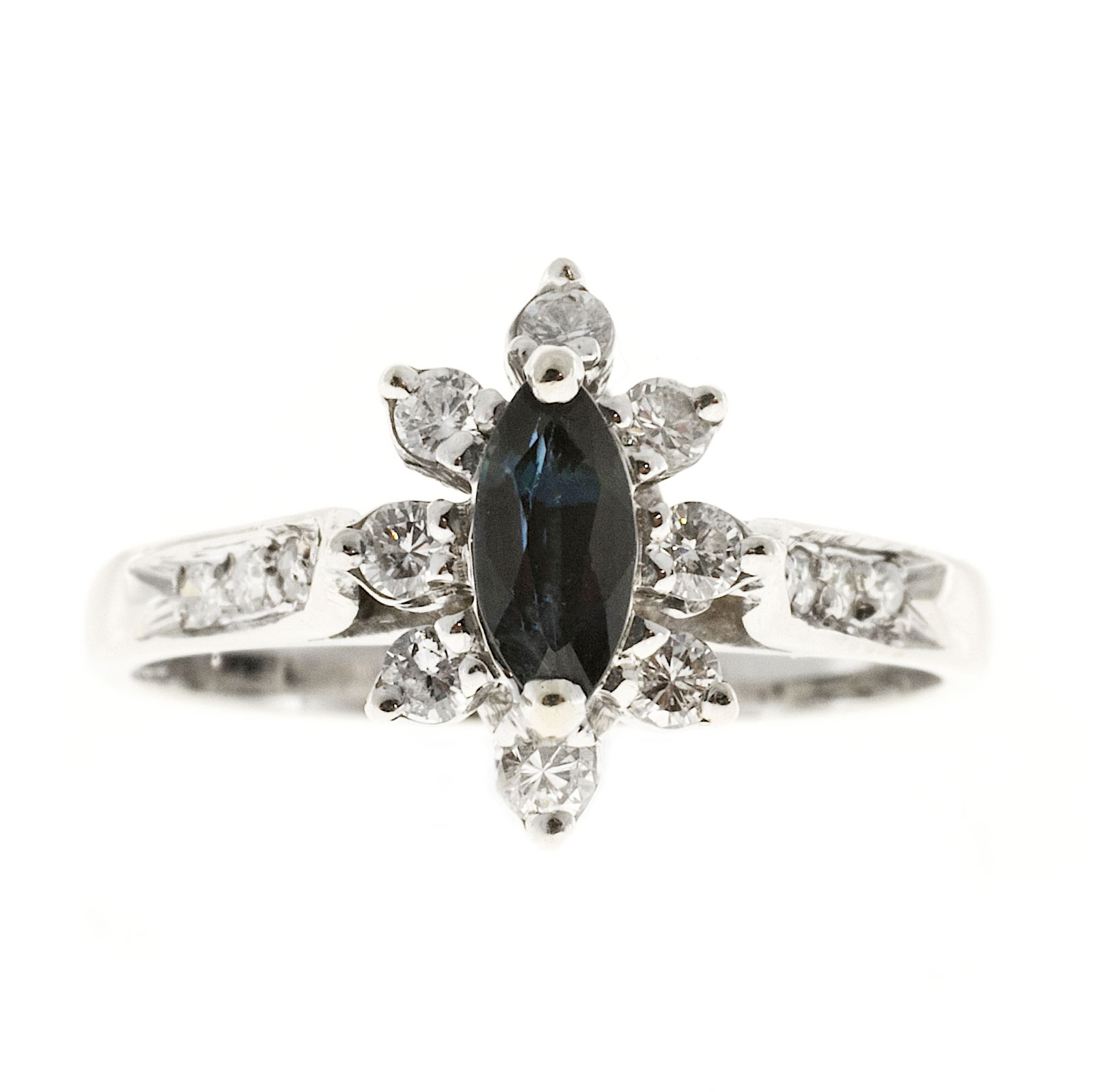 Vintage 14K White Gold with 0.40ct Bright Blue Sapphire and Diamond Ring Size 6.25