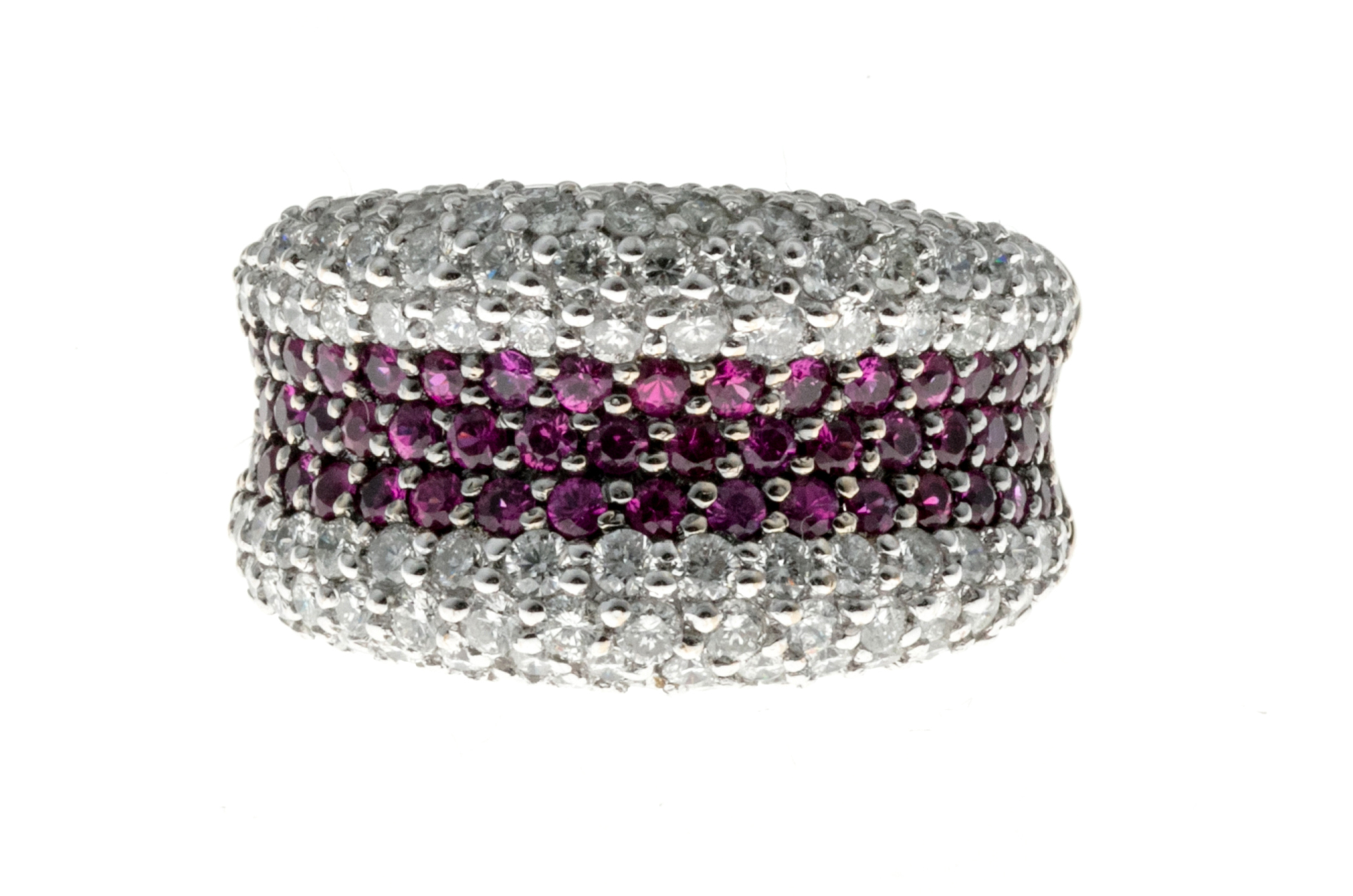 Sonia B Vintage 18K White Gold 1.60ct Blood Red Ruby  Diamond Dome Ring Size 6