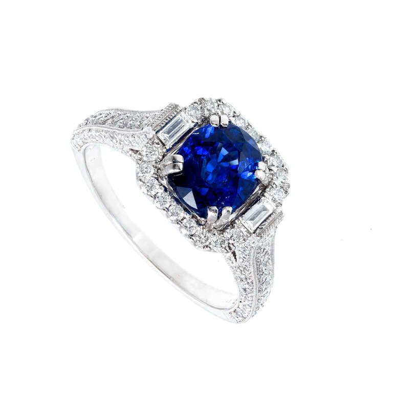 Vintage Platinum 2.87ct Blue Sapphire and Diamonds Womens Ring Size 8.75 