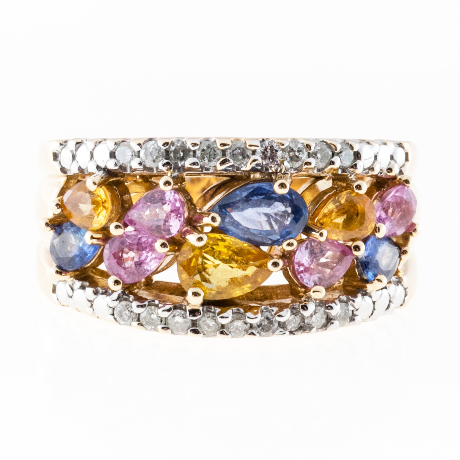 14k Yellow Gold Sapphire Diamond Ring Size 8 
