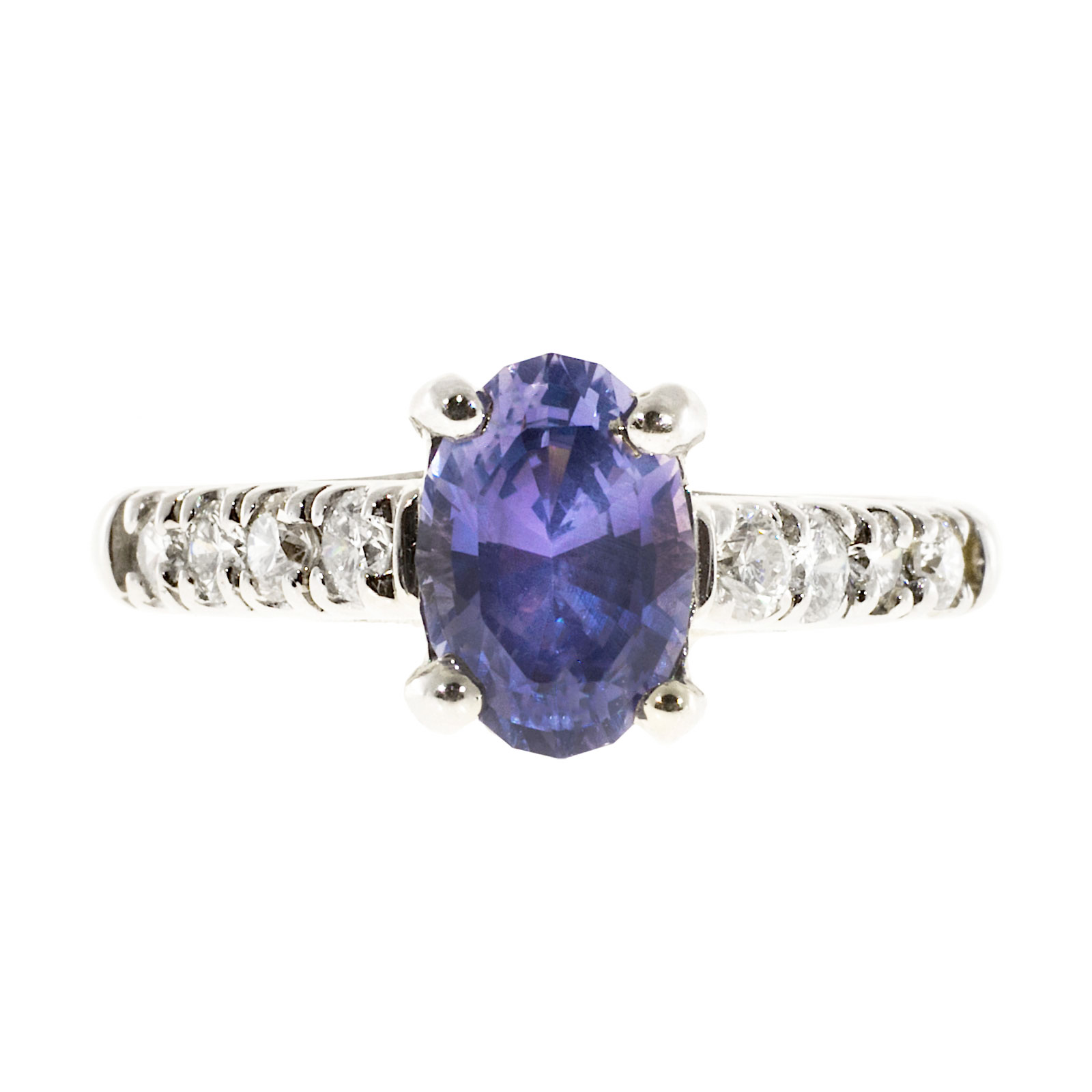 Vintage Platinum with 1.60ct Blue Violet Natural Sapphire  Diamond Accent Ring Size 6.25