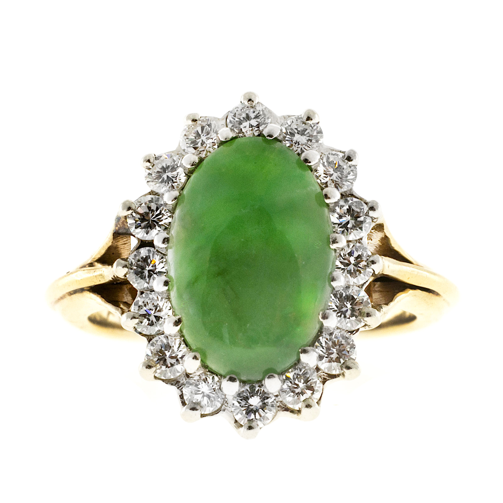Vintage 14k Yellow Gold Natural Green Jadeite Jade and .48ctw Diamond Ring Size 7 
