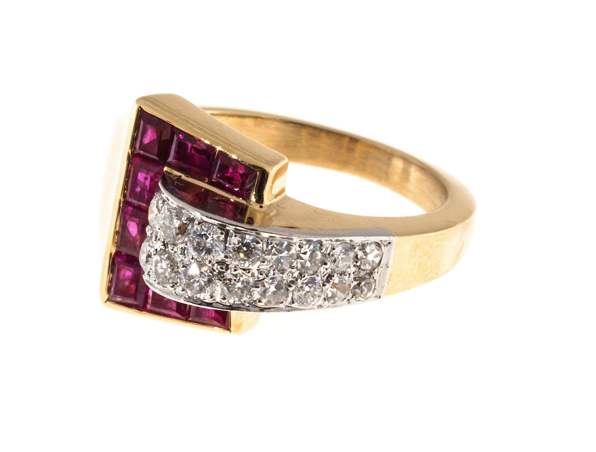18K Yellow Gold  Platinum 0.75ct Ruby  0.50ct Diamond Ring Size 5.75