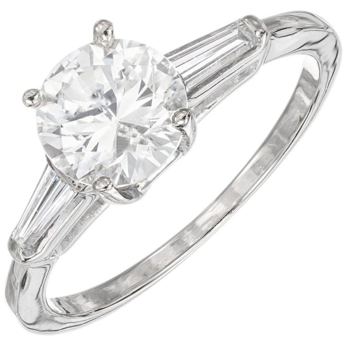 Vintage 1.38 Ct No Heat White Sapphire 14K White Gold Diamond Baguette Ring