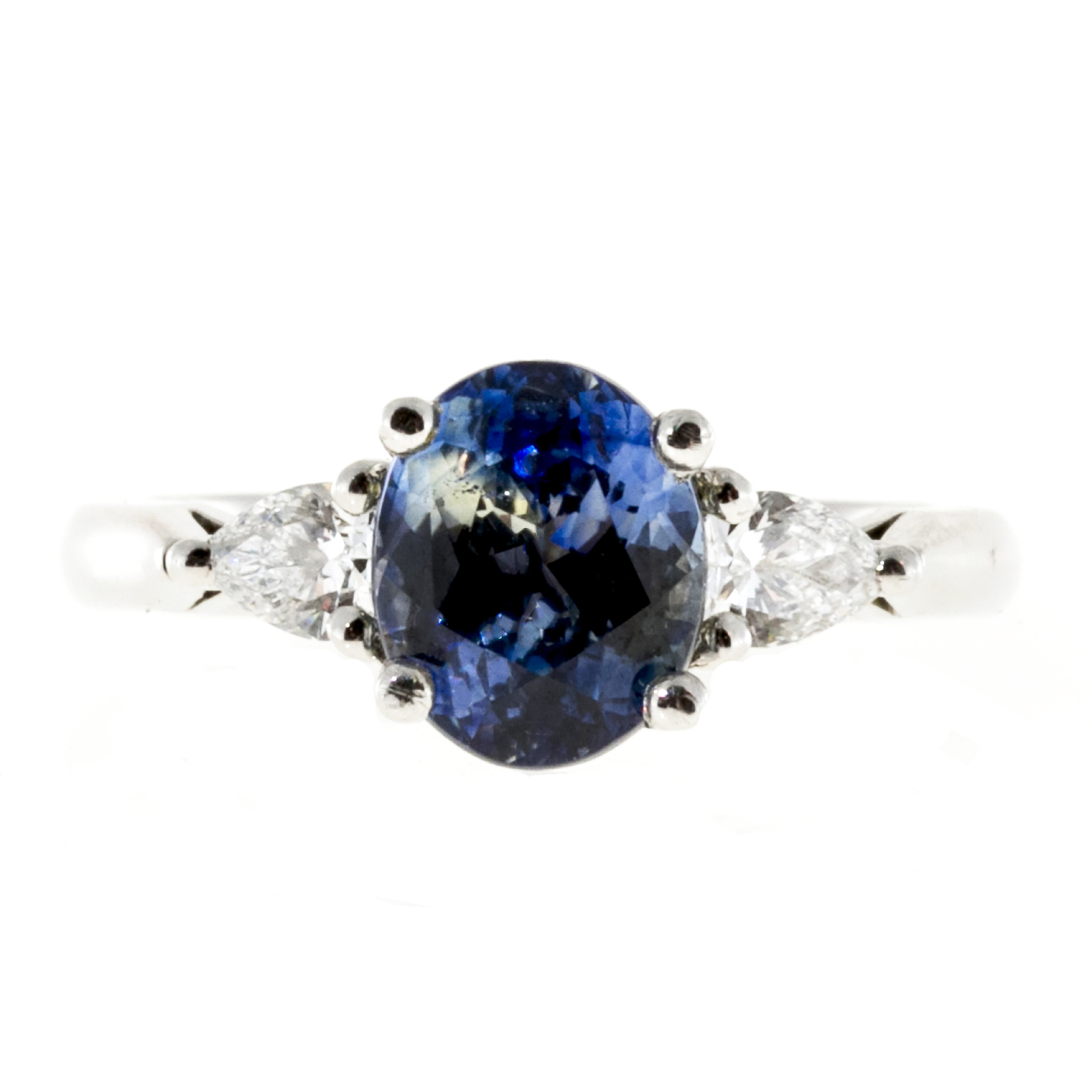 Vintage Platinum with 2.35ct Blue Light Blue Sapphire  .50CT Pear Diamond Ring Size 5.75
