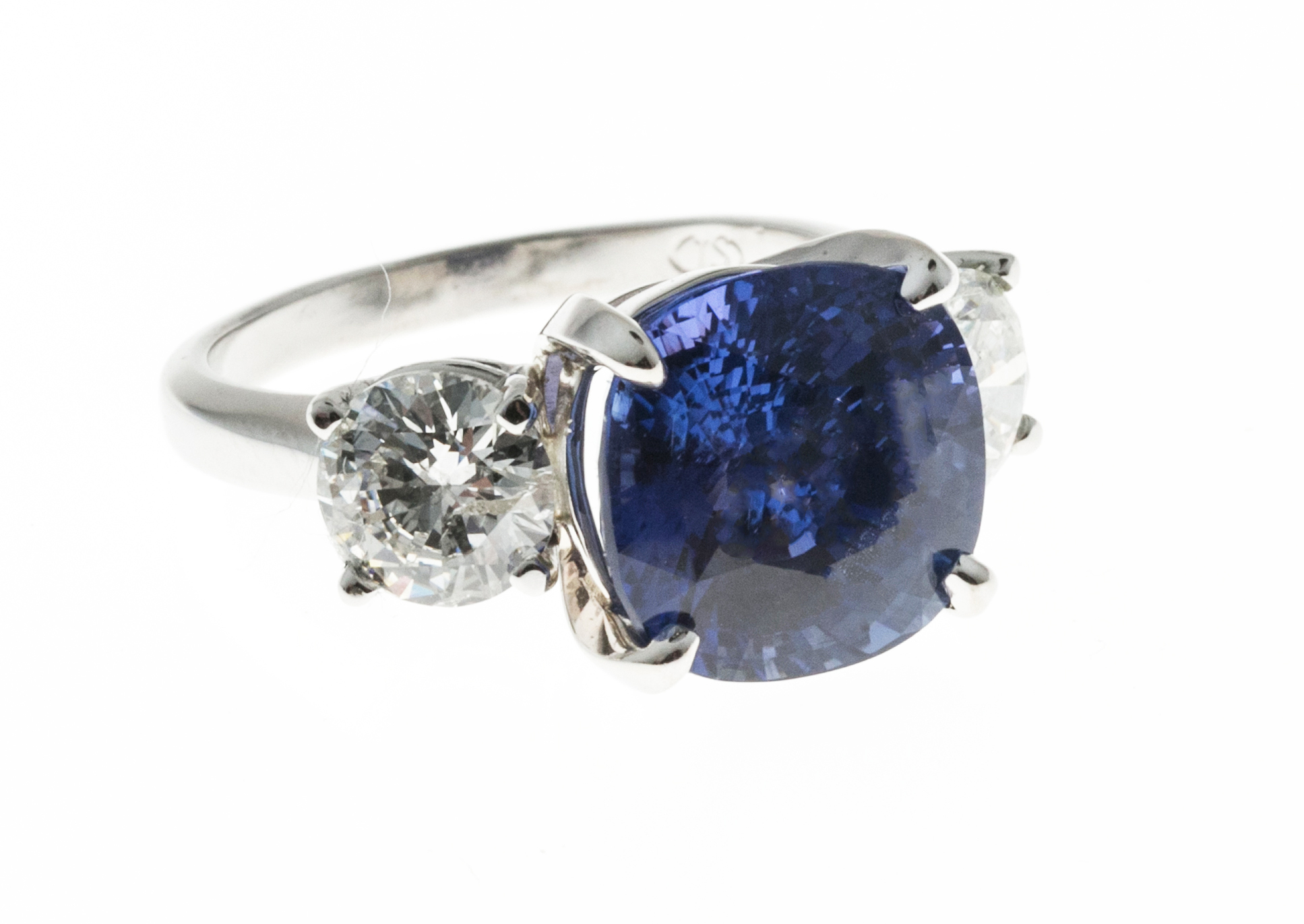 Platinum with 7.72ct. Blue Sapphire  1.70ct. Diamond Ring Size 7