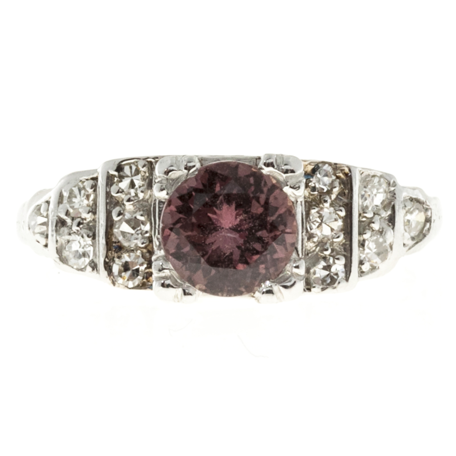 Vintage Art Deco Platinum with 1.02ct Round Brown Orange Sapphire  Diamond Ring Size 6.25