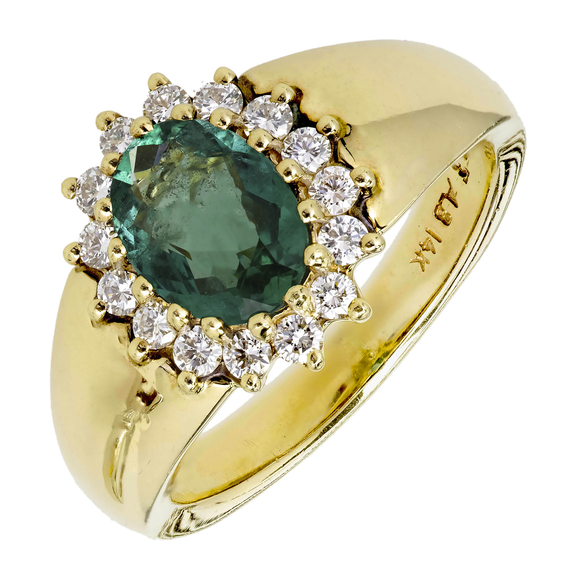 14K Yellow Gold with Emerald  Diamond Ring Size 4.75
