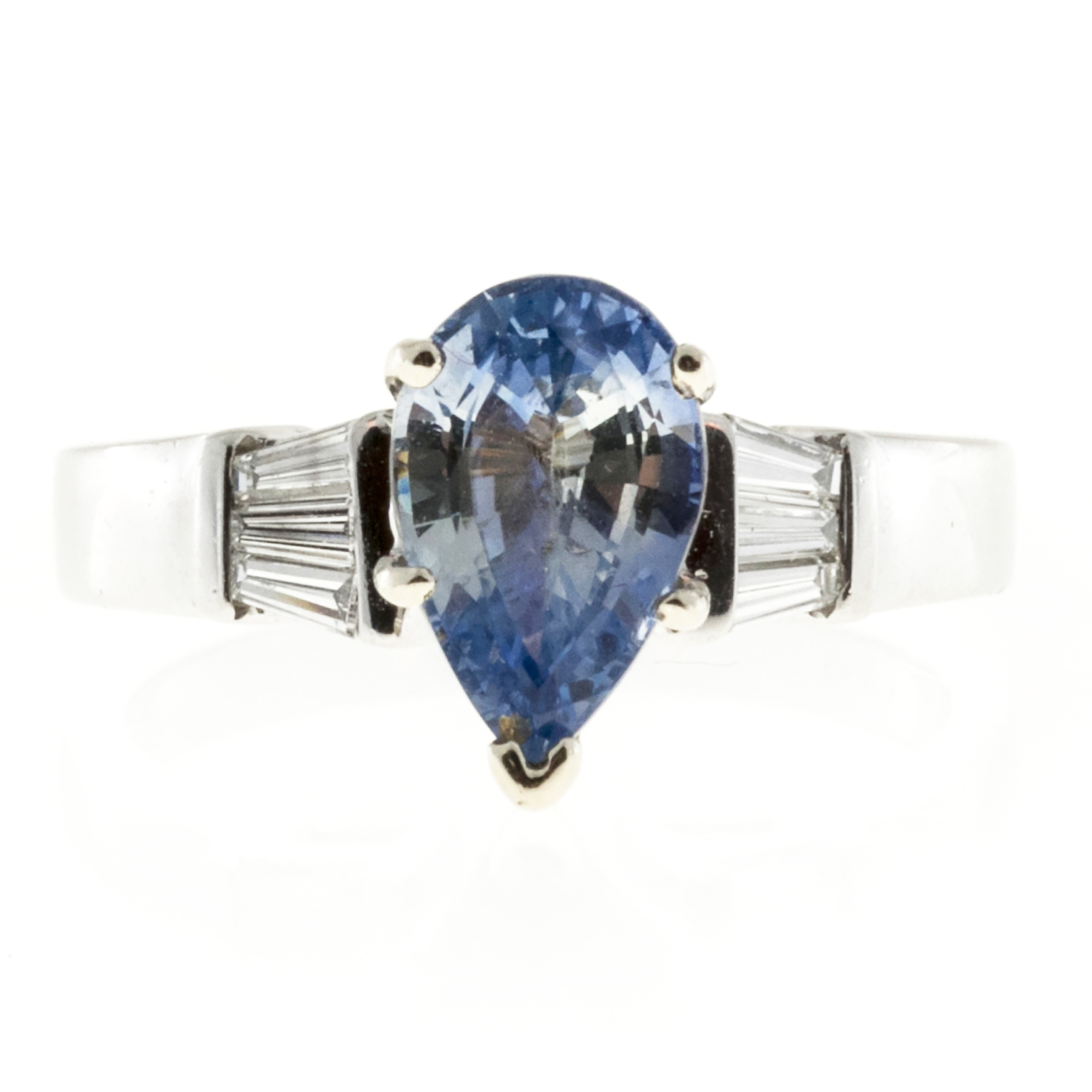 Platinum with 2.62ct Sapphire  0.18ct. Taper Diamond Ring Size 7