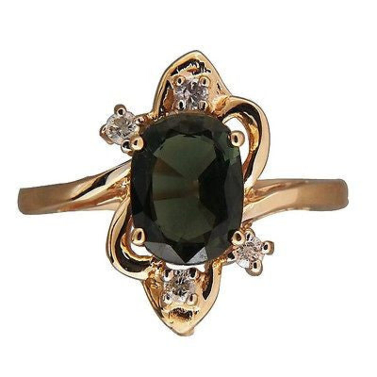 Vintage 1.48 Ct Oval Greenish Blue Sapphire .04 Ct Diamond 14K Gold Swirl Ring
