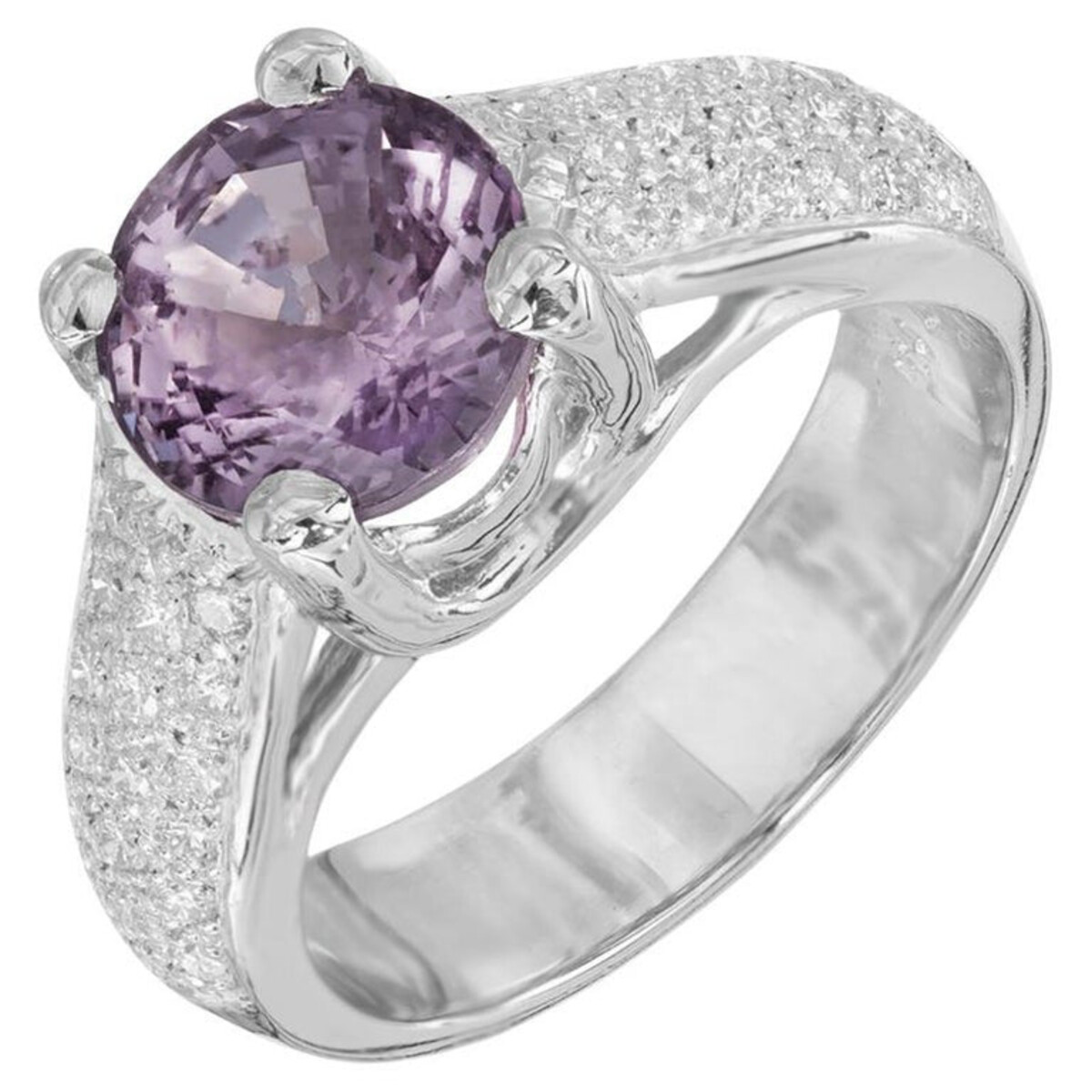 Platinum with 3.18 Ct Purple Sapphire and 0.45 Ct Ideal Micro Pave Diamond Ring Size 5.75