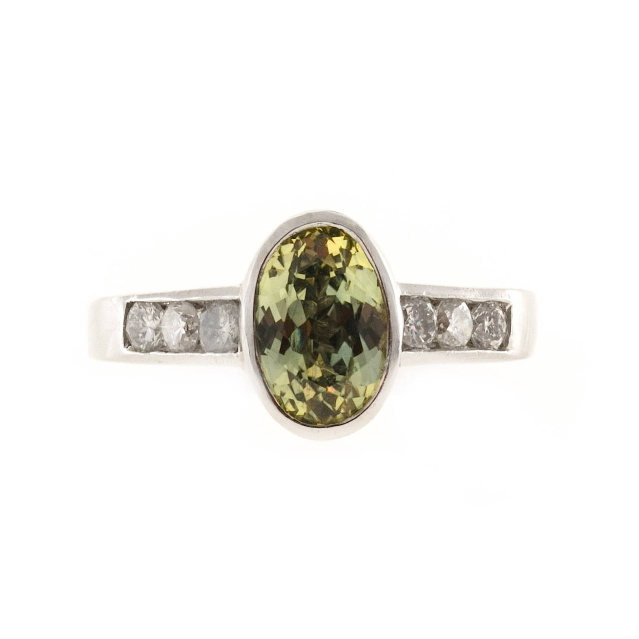 Vintage Platinum 2.20ct Green Yellow Natural No Heat  Sapphire 0.36ct Diamond Ring Size 6.5