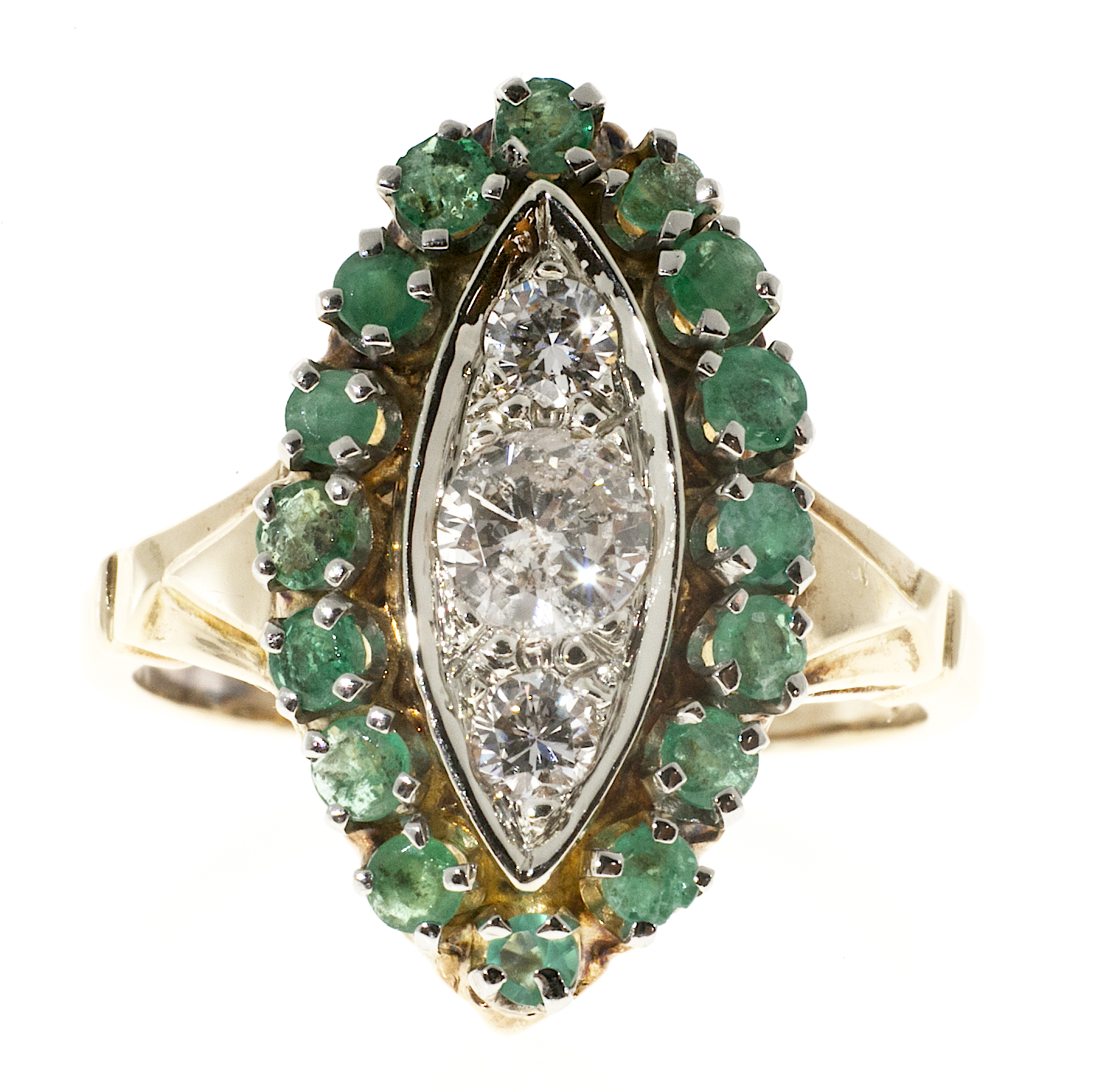 14K Yellow Gold with Emerald  0.64ct Diamond Ring Size 8