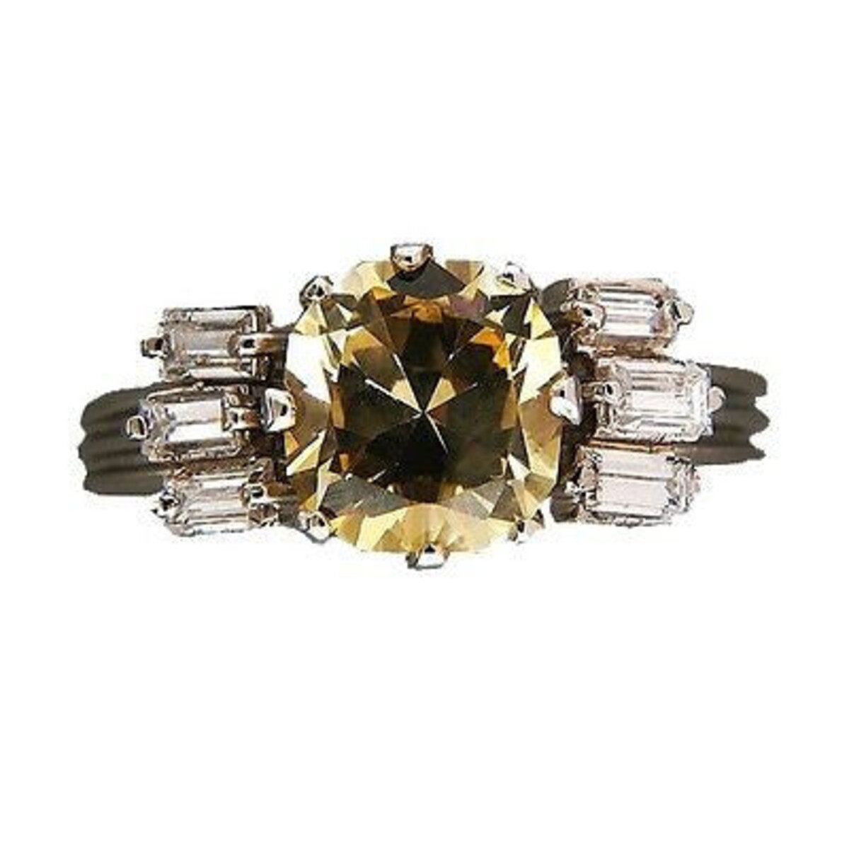 Platinum Vintage1.79 Ct Yellow Sapphire Diamond Ring Size 6