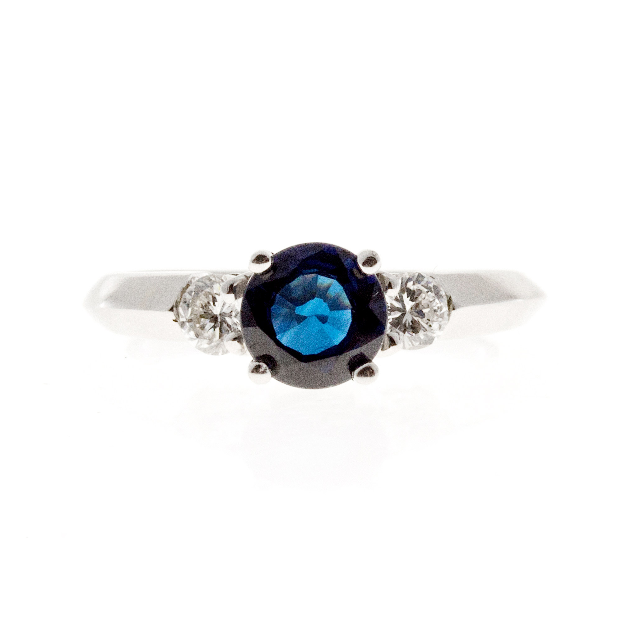 Vintage 14K White Gold 1.08 Bright Blue Sapphire  0.29ct Diamond Ring Size 5