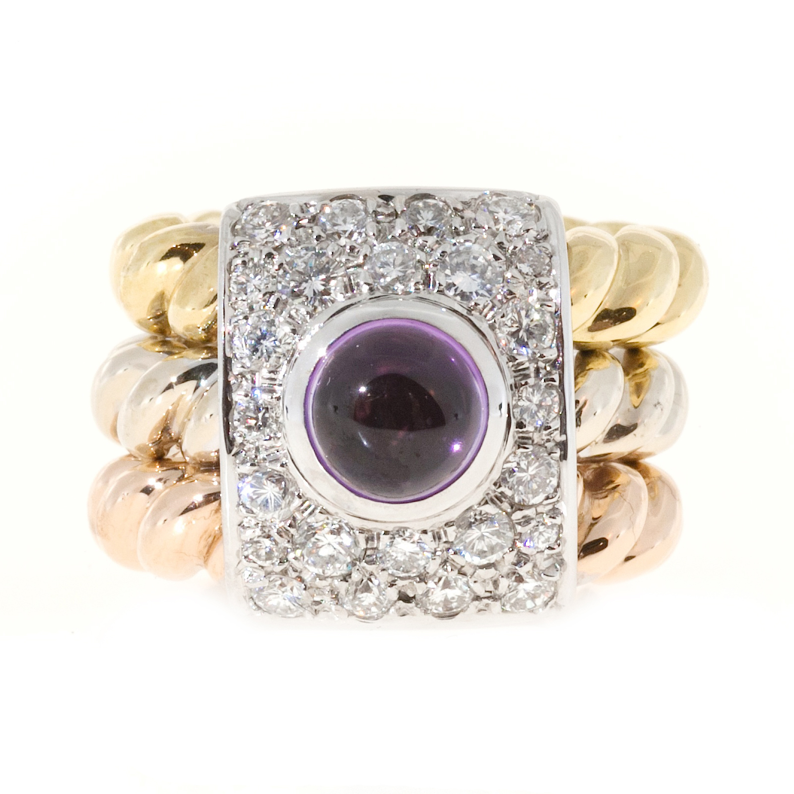 Vintage 18K Yellow Rose  White Gold 1.00ct Amethyst Diamond Twist Band Ring Size 6