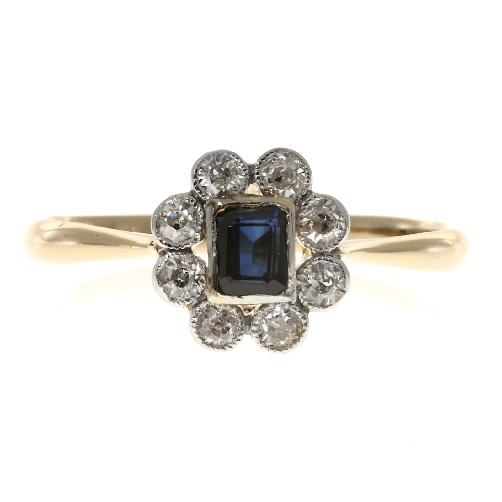18K Yellow Gold  Platinum with 0.20ct Diamond  0.40ct Sapphire Ring Size 8.5