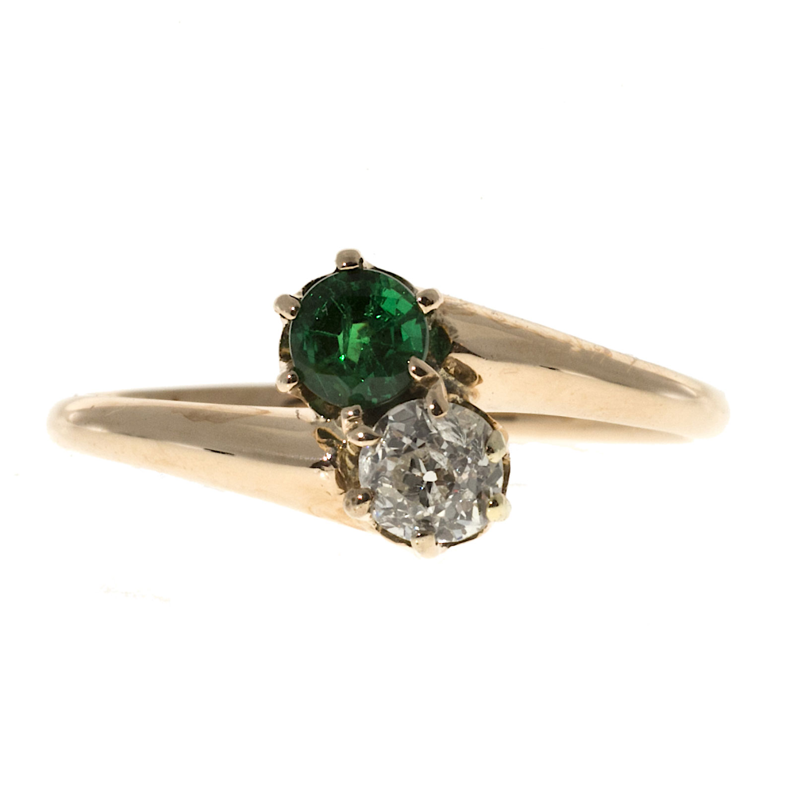14K Yellow Gold with 0.18ct Emerald  0.25ct Diamond Ring Size 5.5