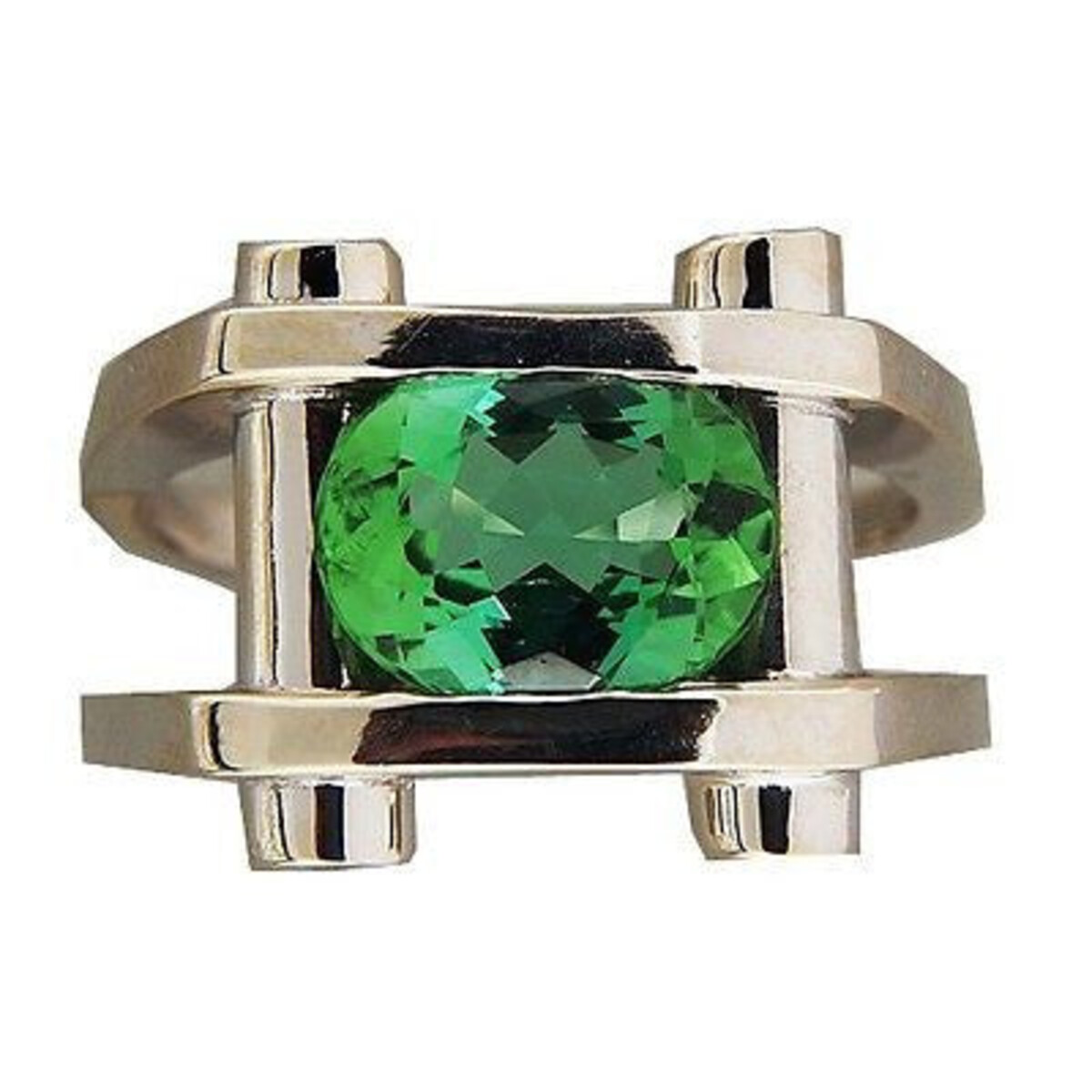 14K White Gold 2.90 Ct Green Tourmaline .20 Ct Diamond Ring Size 8.5