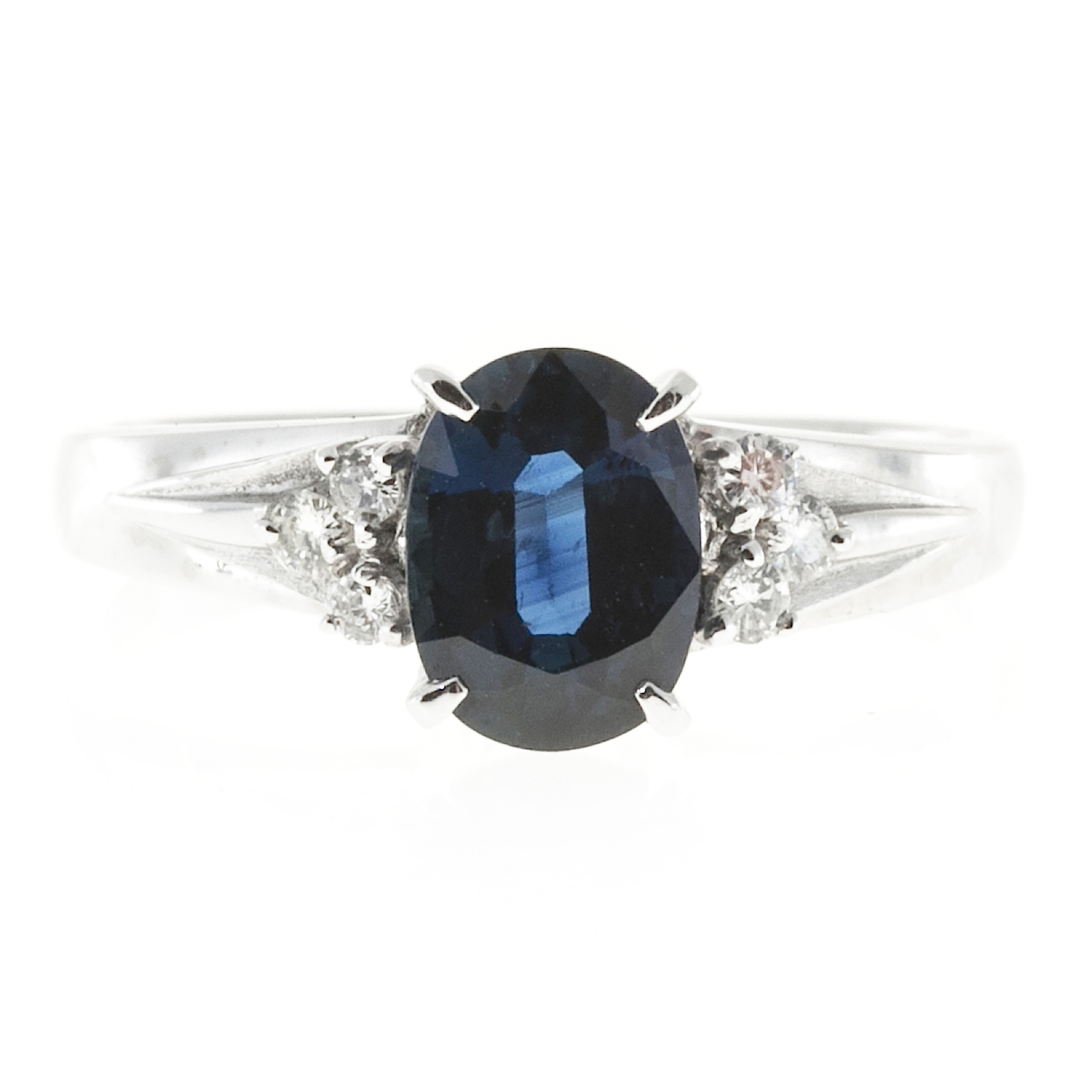 Platinum 1.45ct Sapphire  0.12ct Diamond Ring Size 7