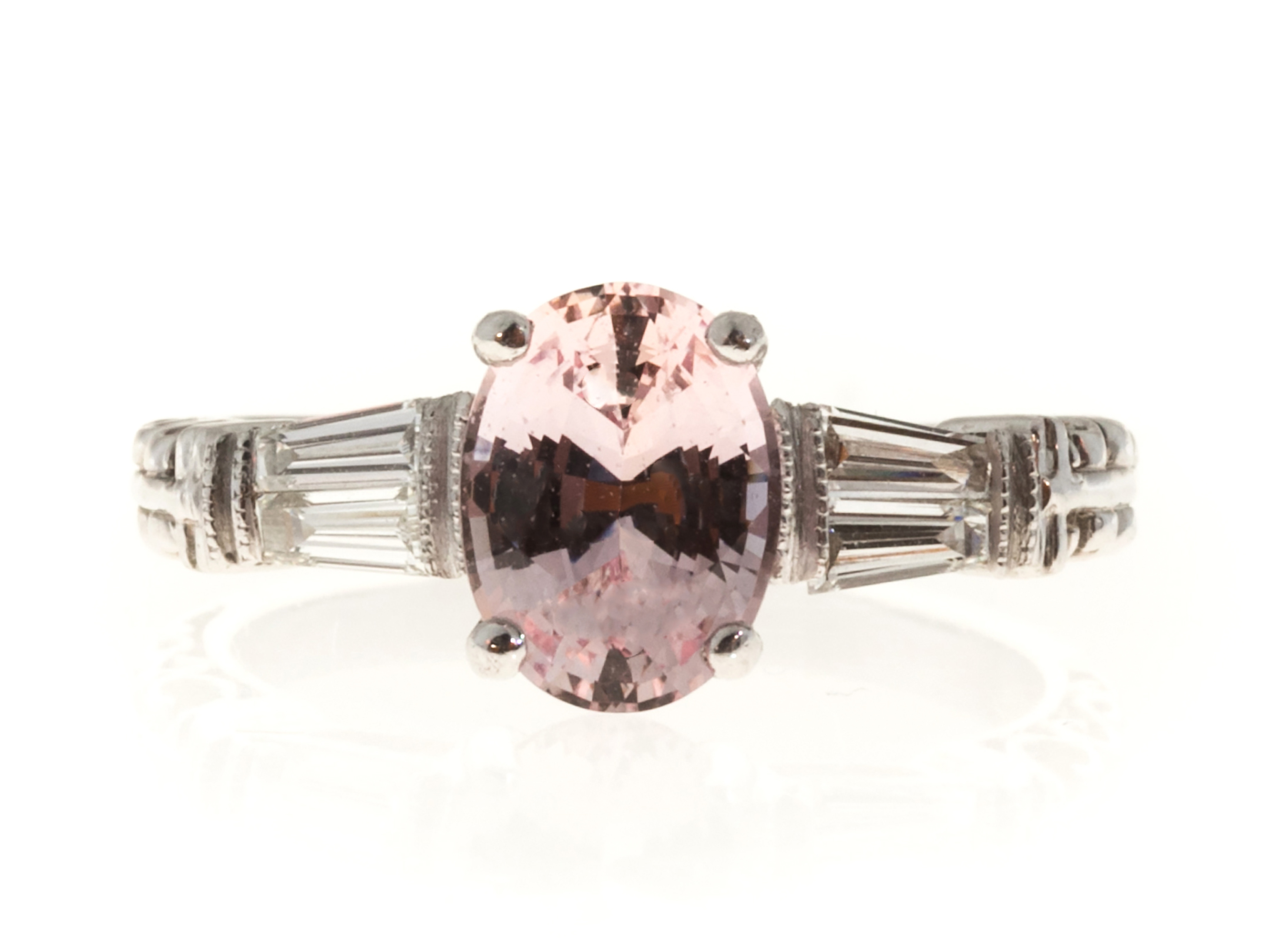 Vintage Platinum with 2.07ct Padparadscha Sapphire  .28ct Diamond Ring Size 7