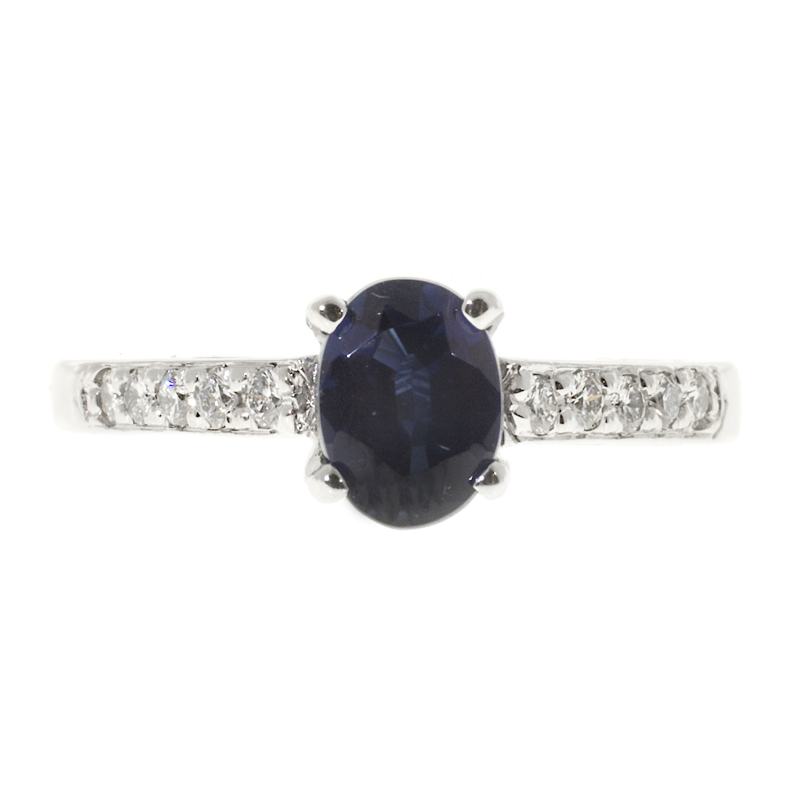 Vintage 18K White Gold with 1.04ct Oval Royal Blue Sapphire  0.22ct Diamond Ring Size 5.75