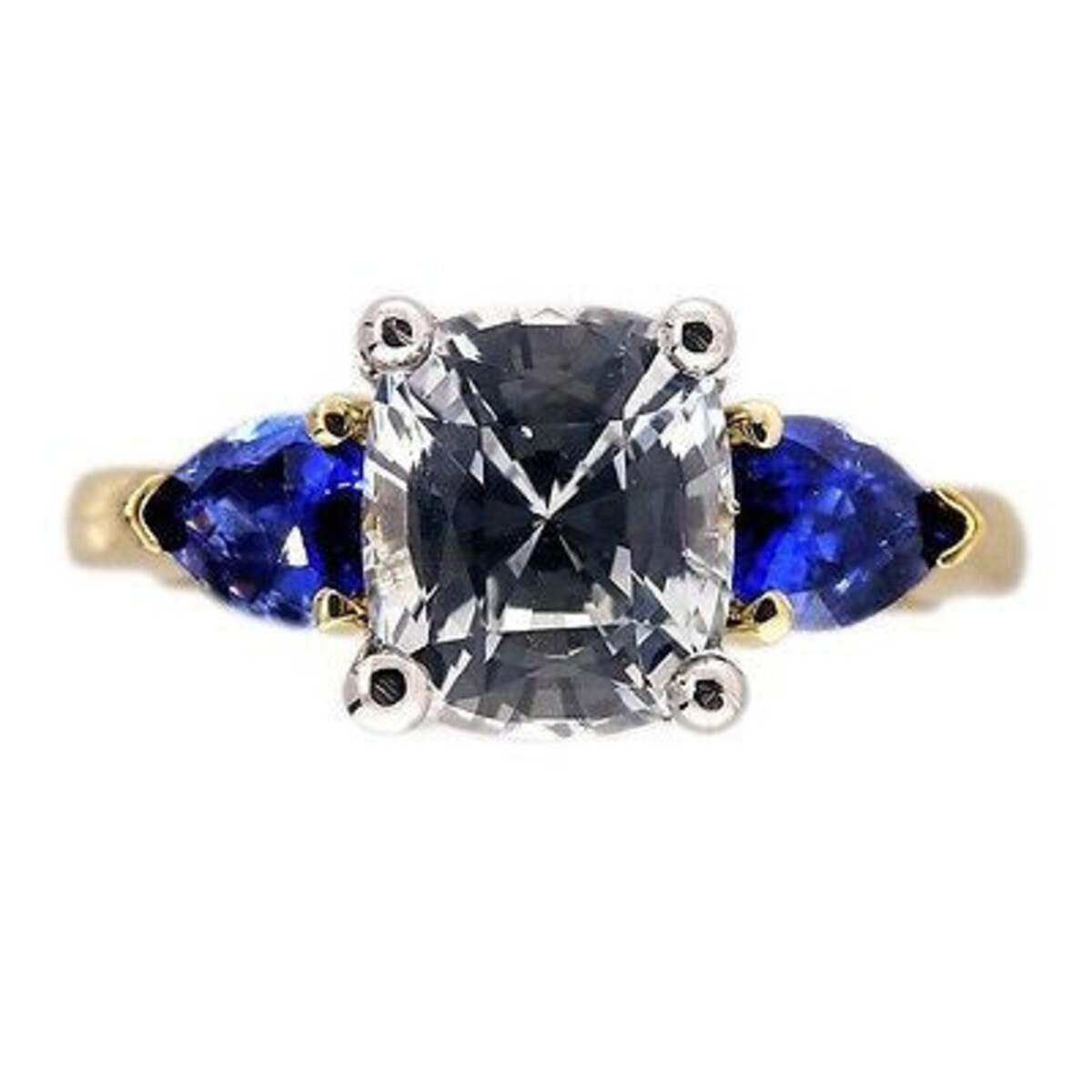 Vintage 18k Yellow Gold Platinum Engagement Ring White and Blue Sapphire Size 6