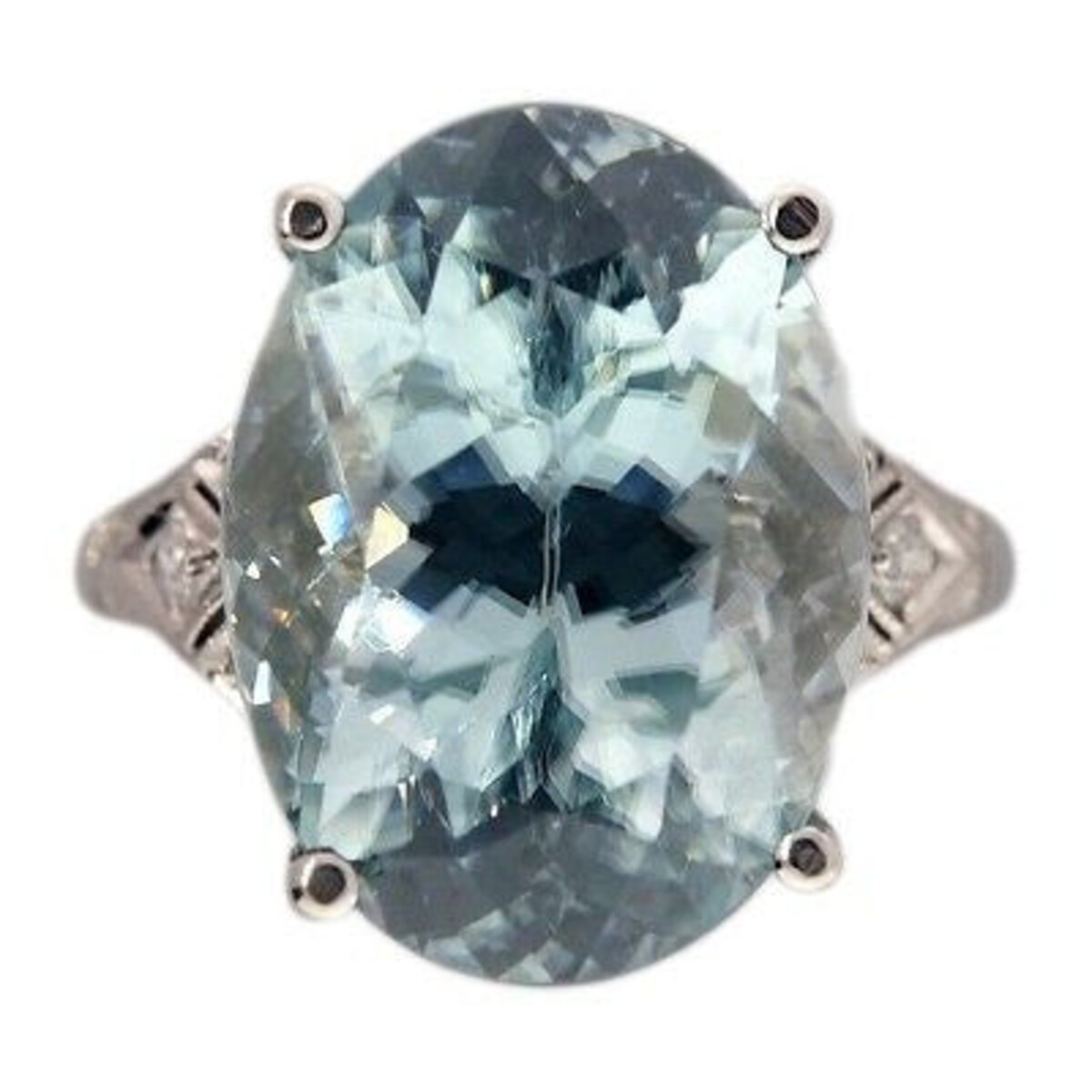 Vintage Platinum 10.76 Cttw Blue Zircon and Diamond Art Deco Ring Size 5.5