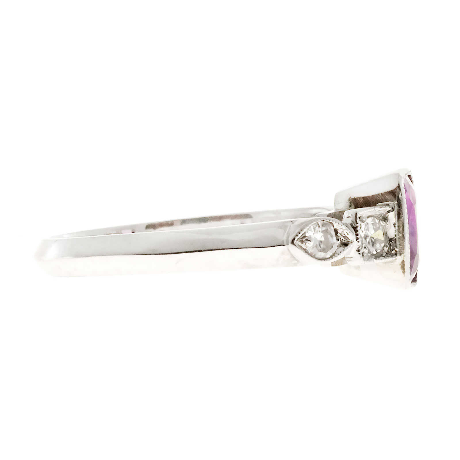 Vintage Art Deco Platinum with 1.02ct Pink Purple Sapphire  Diamond Engagement Ring Size 6