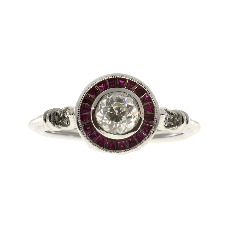 Platinum with .54ct Diamond and 0.40ct Ruby Art Deco Engagement Ring Size 6