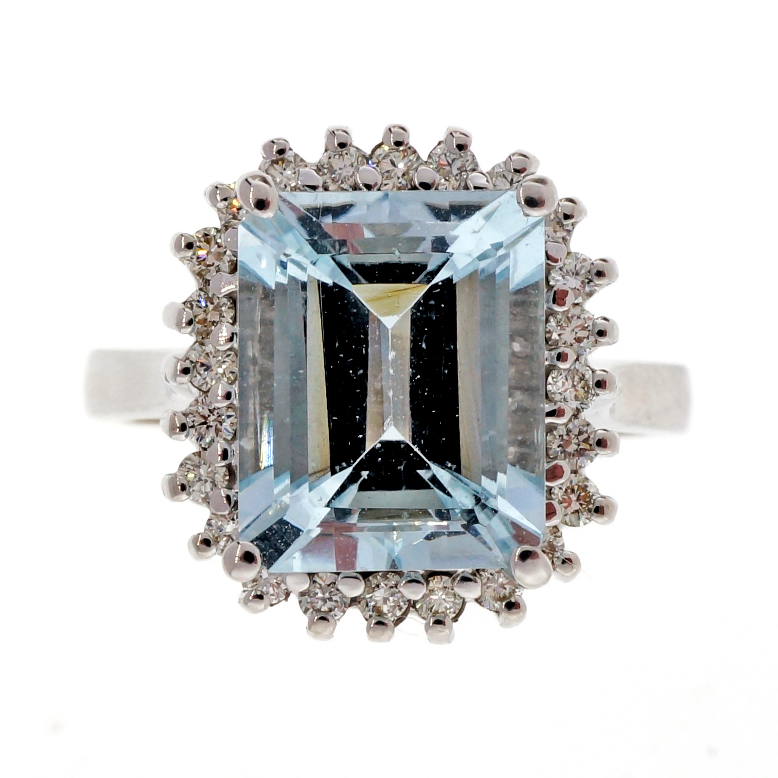 14k White Gold 3.00ct Natural Aqua Diamond Vintage Ring Size 6 
