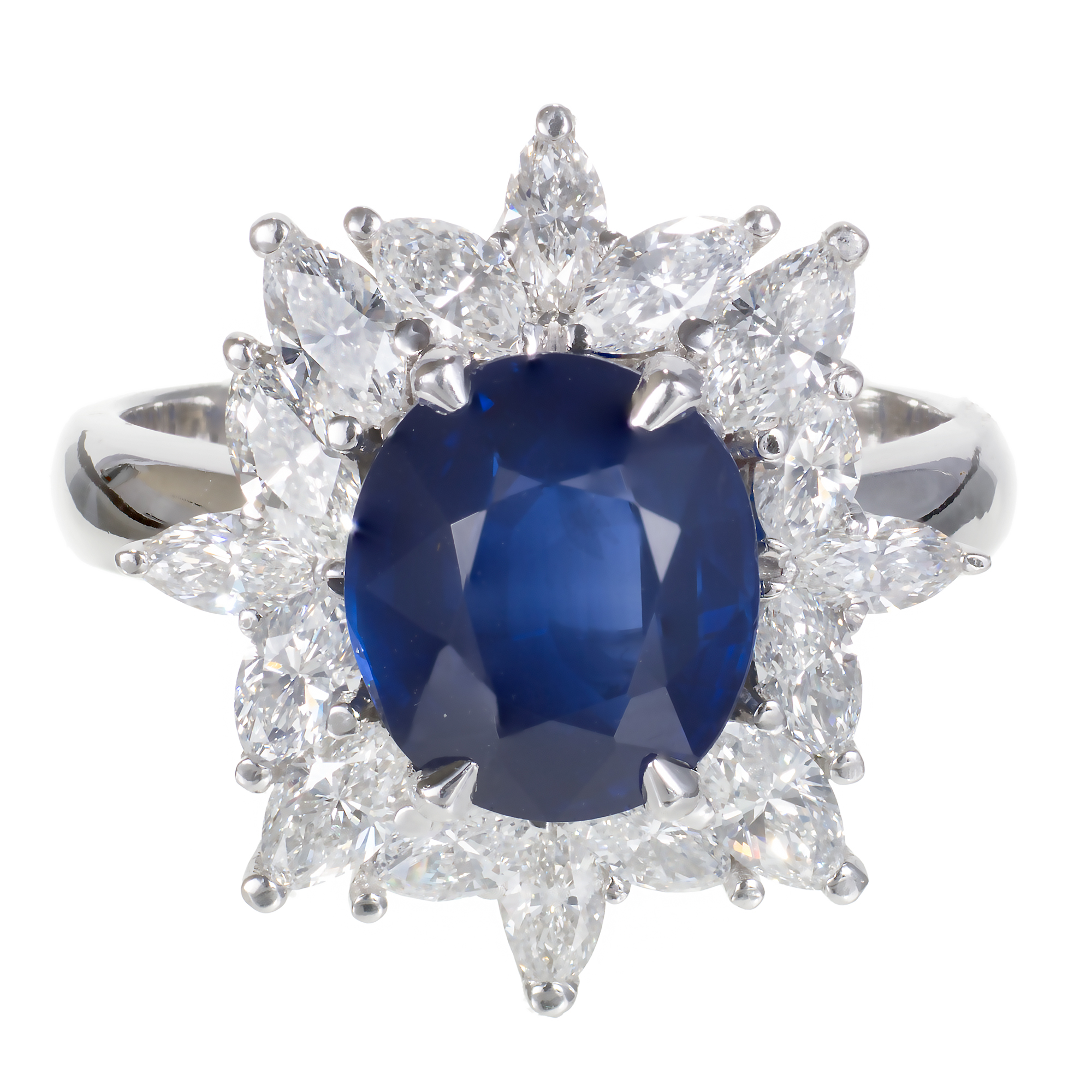 Platinum with 3.93ct Blue Sapphire and 1.42ct Diamond Ring Size 6