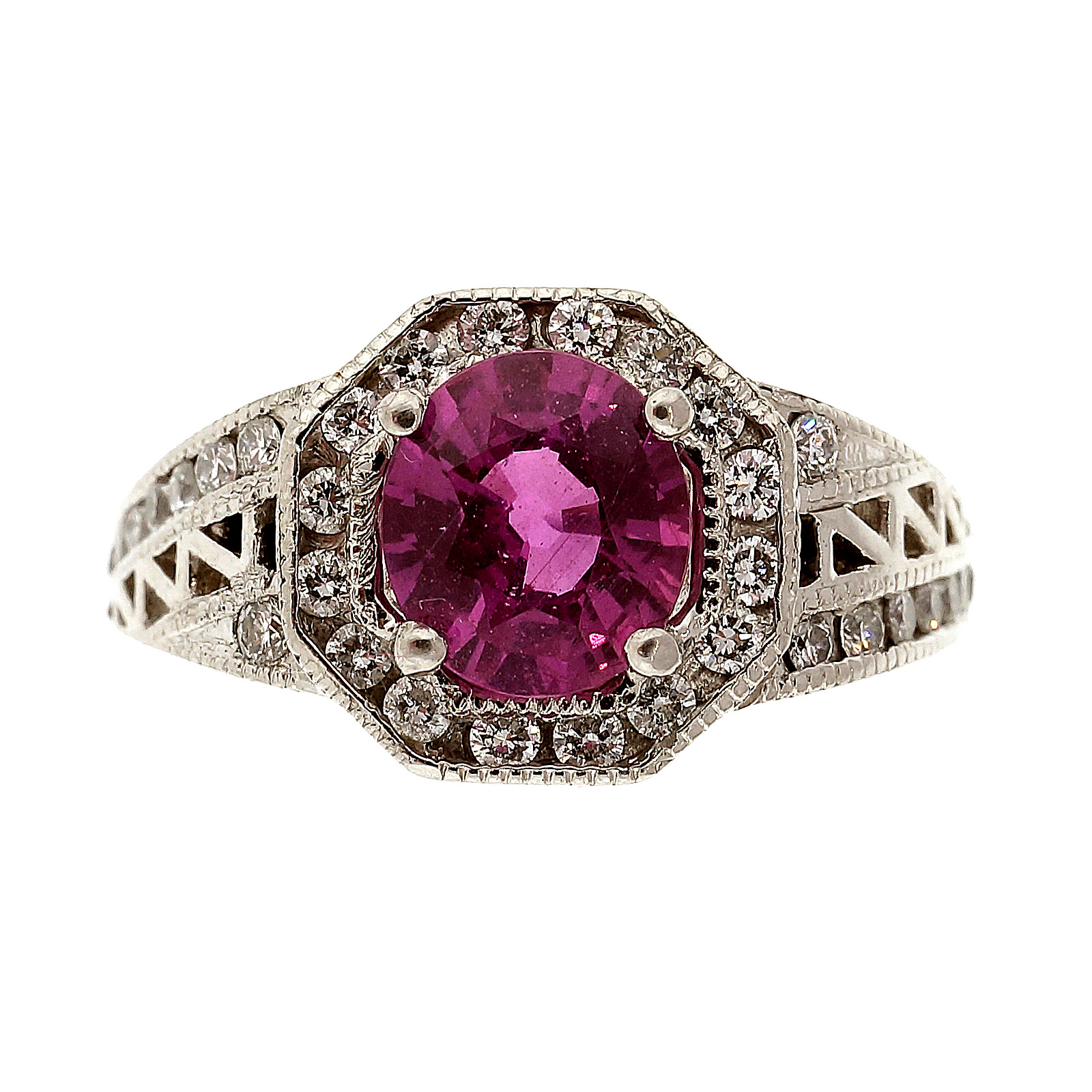 Platinum with 1.12ct Sapphire and 0.50ct Diamond Art Deco Halo Ring Size 6