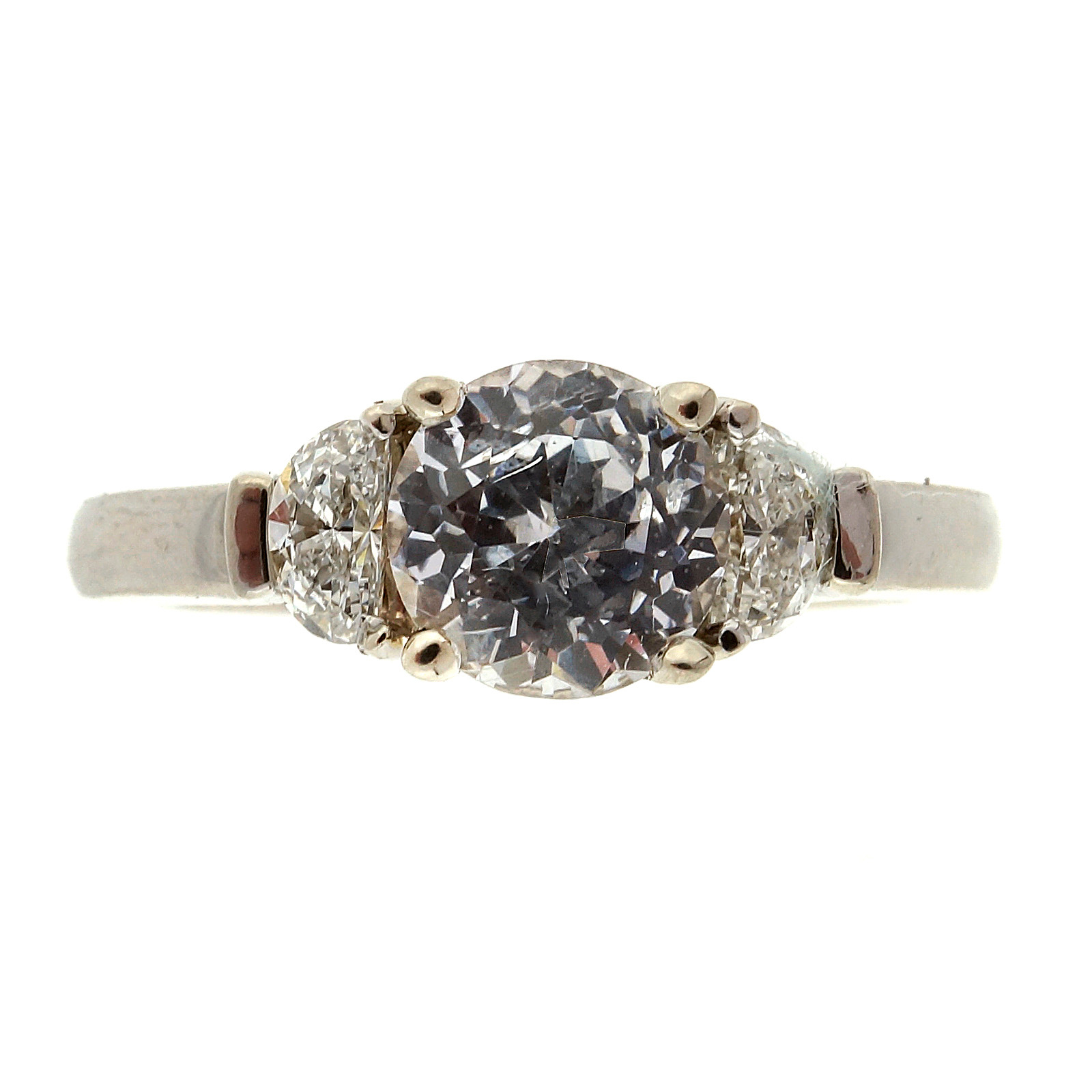 Art Deco 14K White Gold 1.35ct Colorless Light Blue Sapphire  Diamond Ring Size 6.5