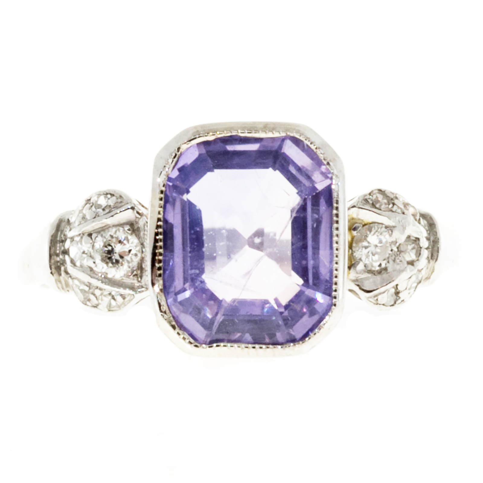 Art Deco Platinum 950 2.78ct Purple Sapphire Diamond Ring Size 6.75