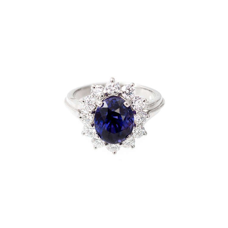 14K White Gold 4.31ct Blue Purple Sapphire  1.20ct Diamond Ring Size 6.5