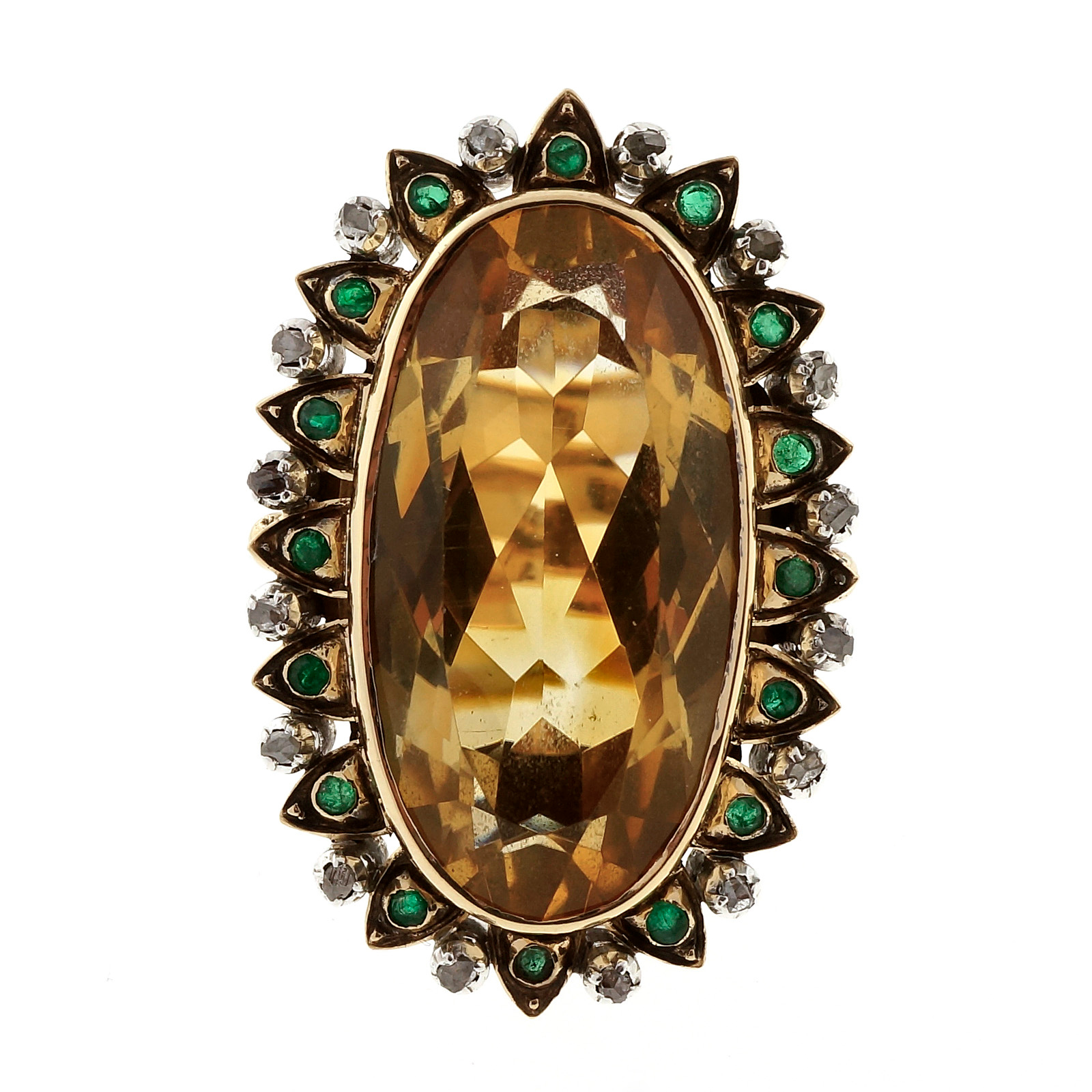 18K Yellow Gold with 20.00ct Citrine, Emerald  Diamond Ring Size 7.75