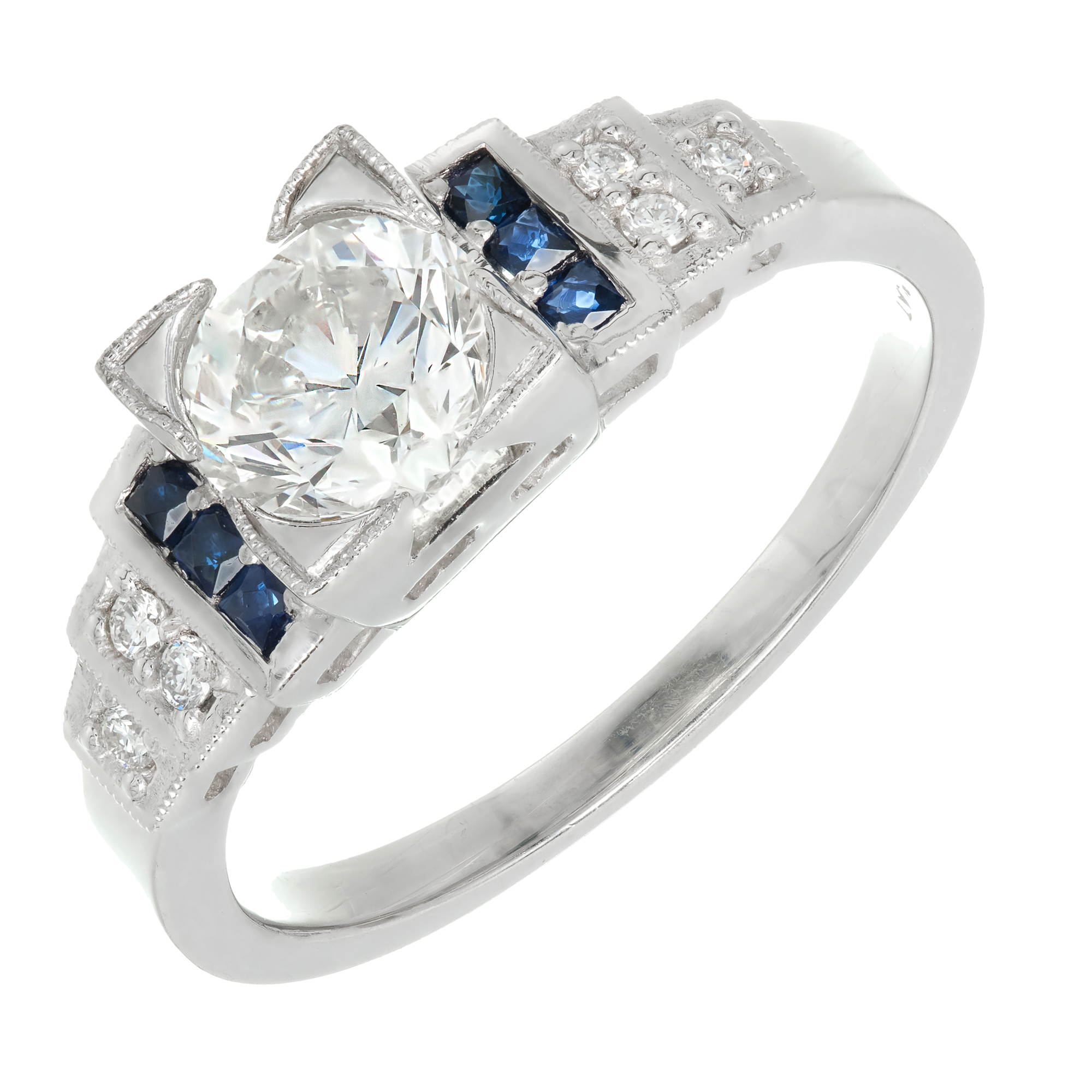 Art Deco Vintage Platinum 1.00ct Diamond Sapphire Ring Size 6.25 