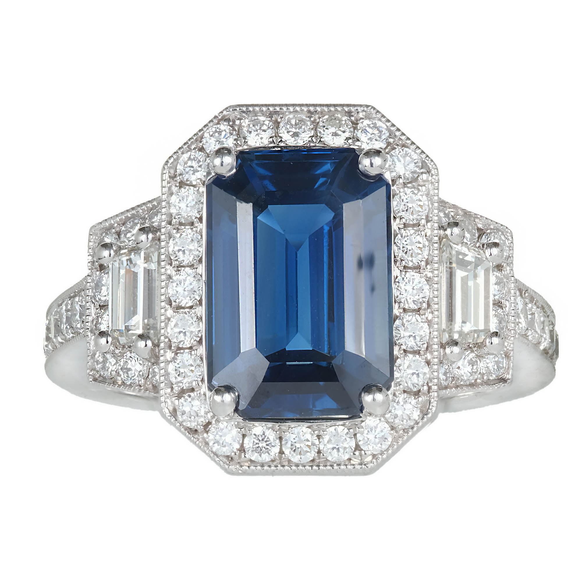 Platinum Sapphire 3.88ct  Diamond Halo Ring Size 6.25
