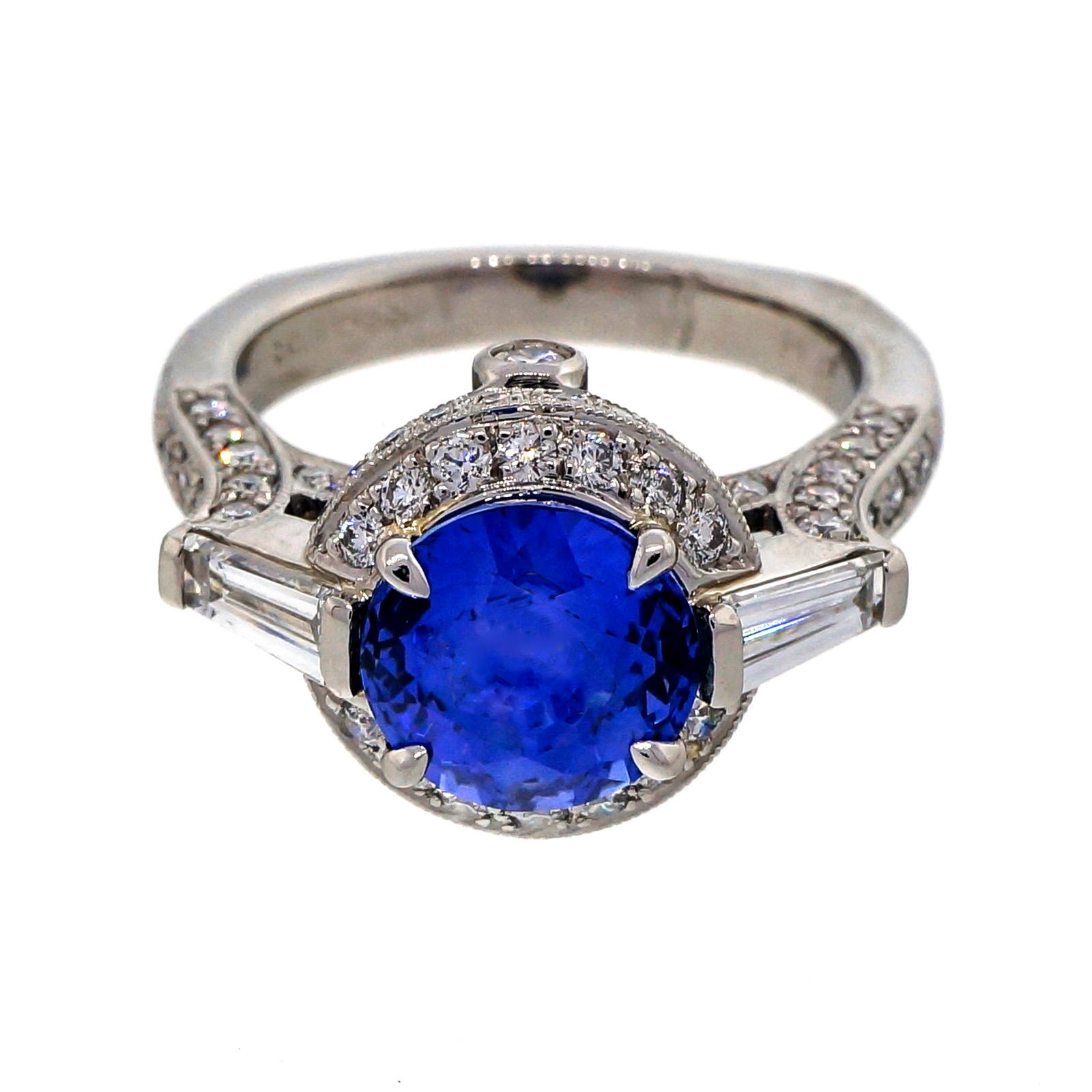 Krementz  Co. Platinum 3.57ct Blue Sapphire  1.33ct Diamond Ring Size 7