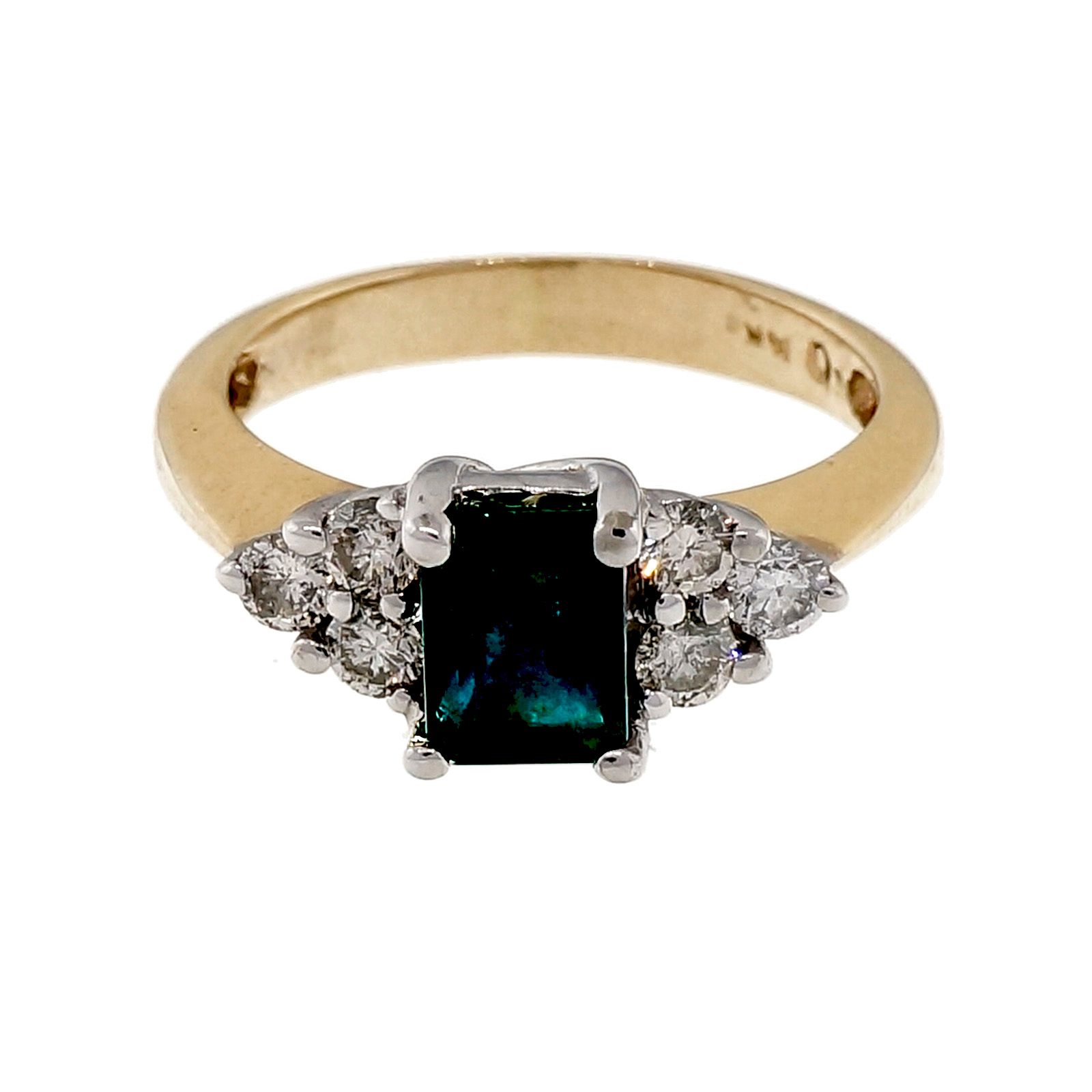 14K White  Yellow Gold 0.90ct Emerald  0.40ct Diamond Ring Size 6.5