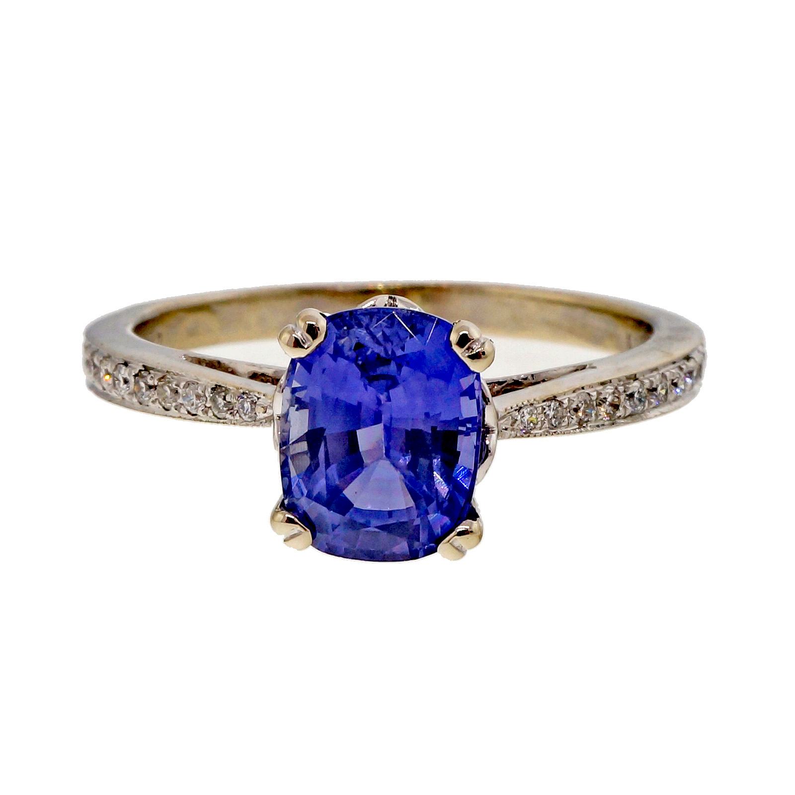 Vintage 18K White Gold 1.81ct Violet Blue Sapphire  Diamond Ring Size 8