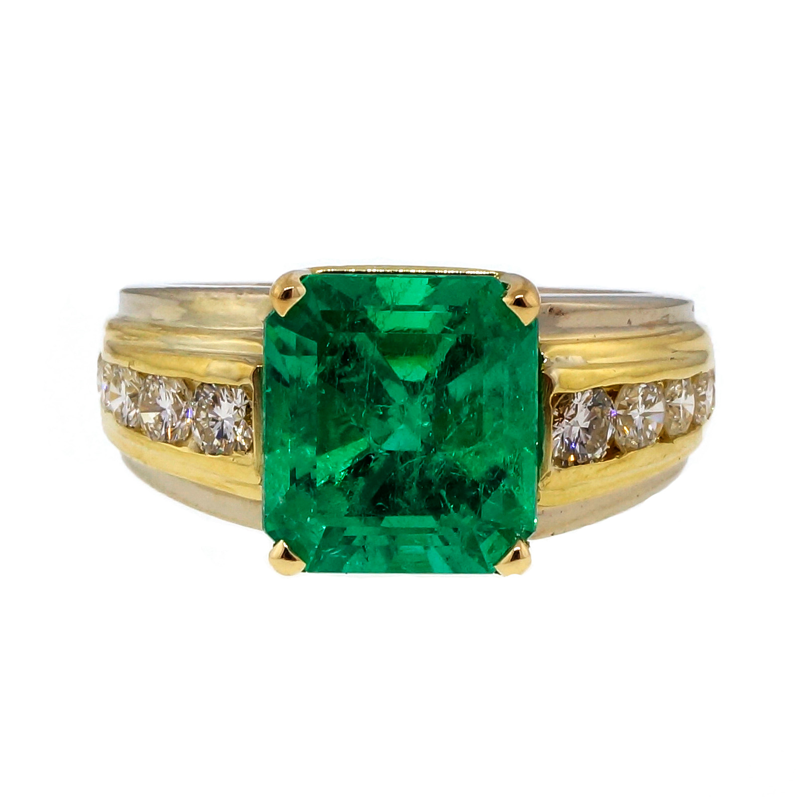 Vintage 18K Yellow  White Gold 4.02ct Asscher Cut Emerald  0.80ct Diamond Ring Size 7.75